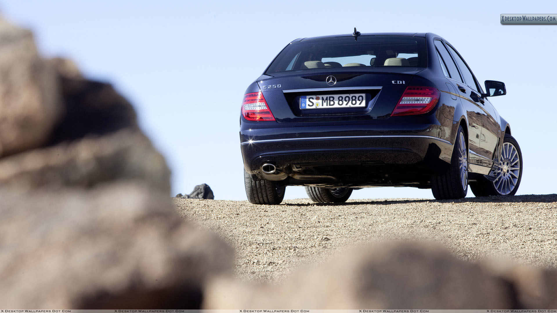 Mercedes Benz C Class C250 In Black Back Pose Wallpaper