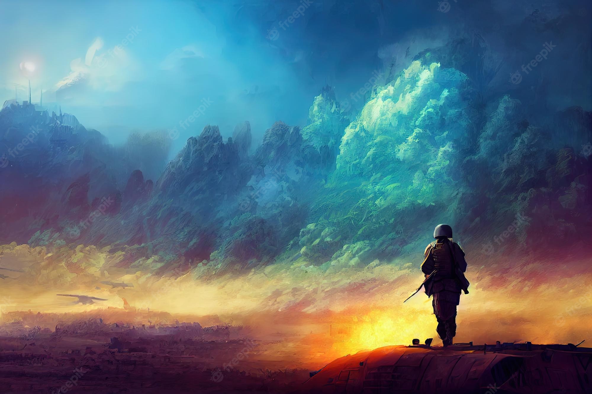 Premium Photo. World war background illustration 2020 2023 years tanks helicopters soldiers digital art style illustration painting of world war