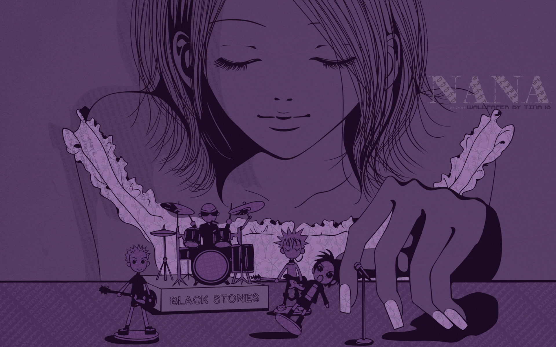 Nana (series) cigarette drums guitar hachi instrument microphone okazaki shinichi osaki nana sunglasses takagi yasushi terashima nobu wallpaperx1200