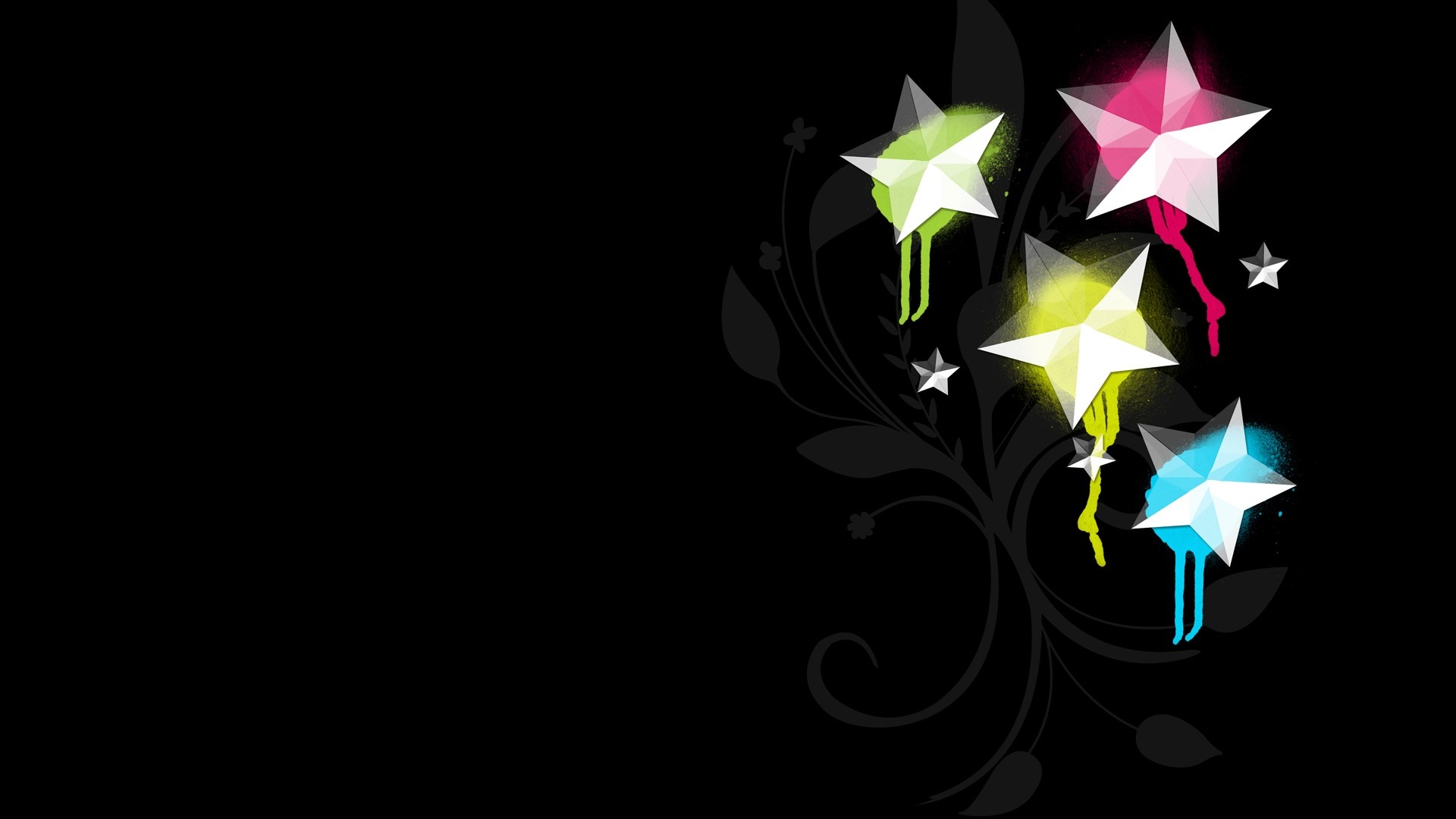 colorful, illustration, digital art, black background, stars, logo, graphic design, floral, computer wallpaper, font Gallery HD Wallpaper