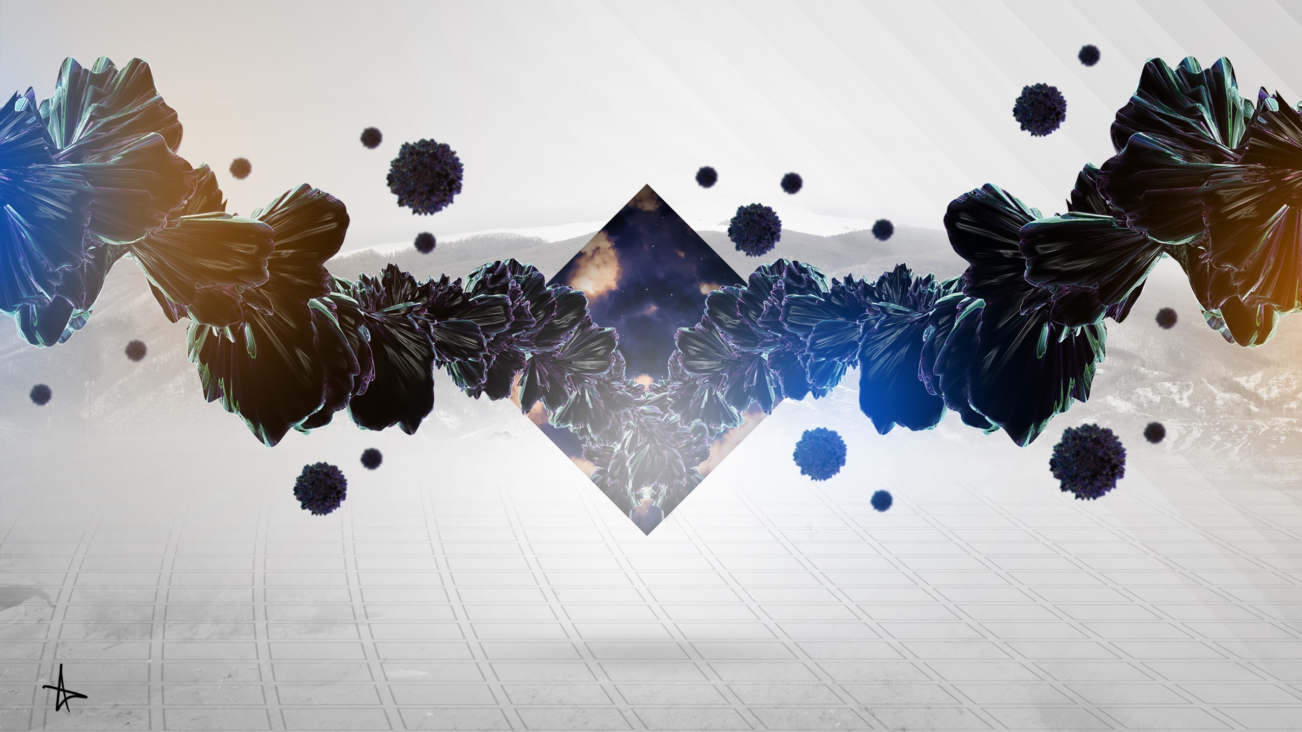 Wallpaper, illustration, digital art, abstract, symmetry, graphic design, triangle, world, ART, graphics, 2560x1440 px, Adobe Photohop, computer wallpaper 2560x1440