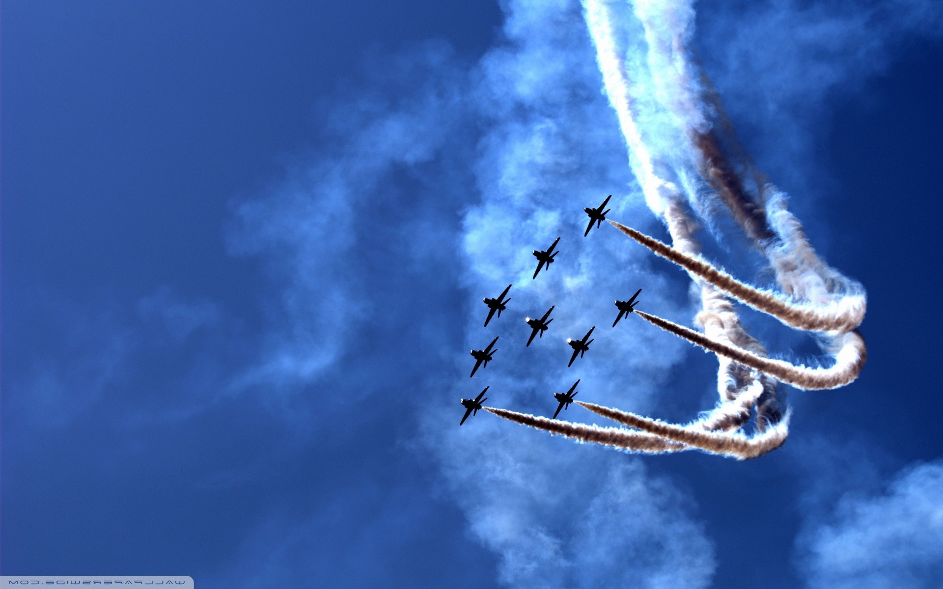 Wallpaper, sky, airplane, smoke, blue