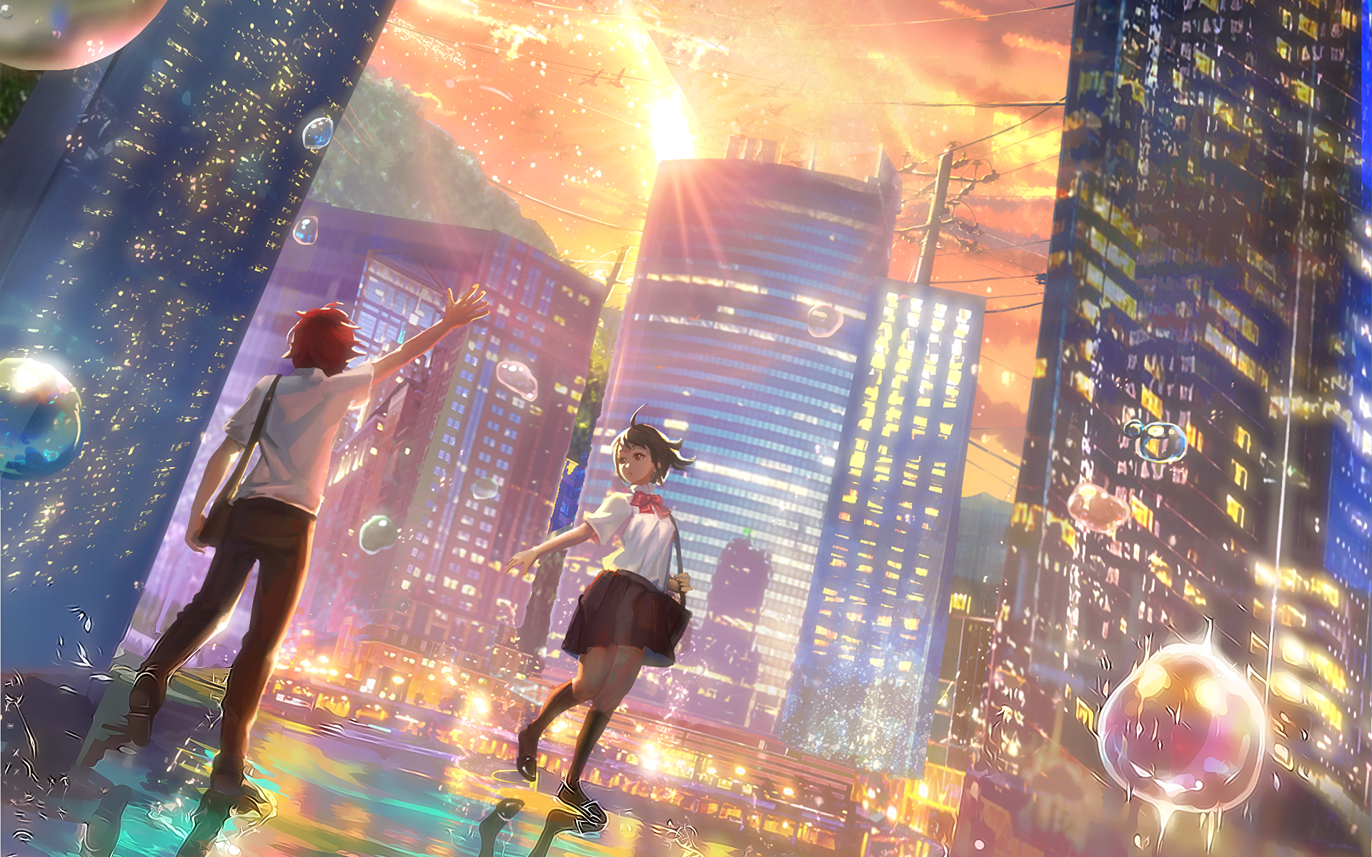 anime girls, Kimi no Na Wa, street view, anime boys, anime Gallery HD Wallpaper
