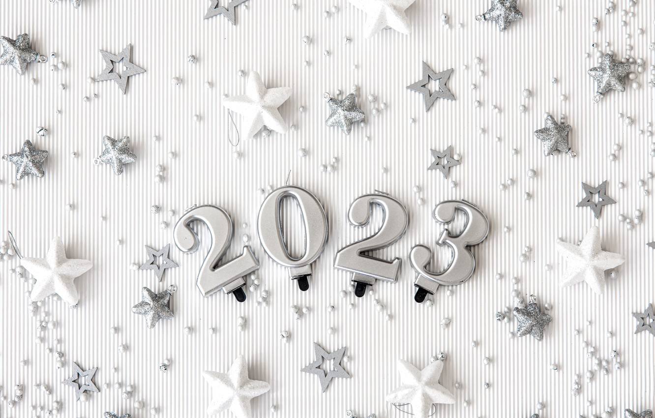 Wallpaper figures, white background, New year, stars, date, Новый 2023 год image for desktop, section новый год