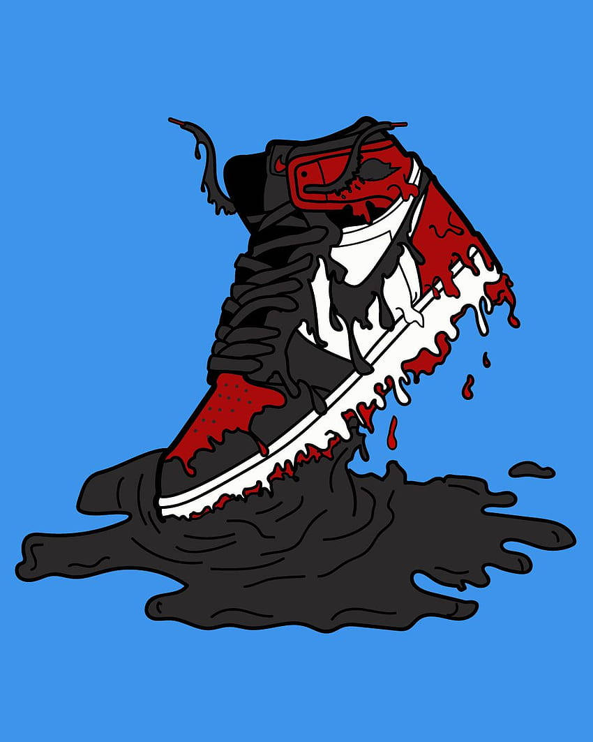 Download Cartoon Jordan Shoes Melting Chicago Shoes Blue Background Wallpaper