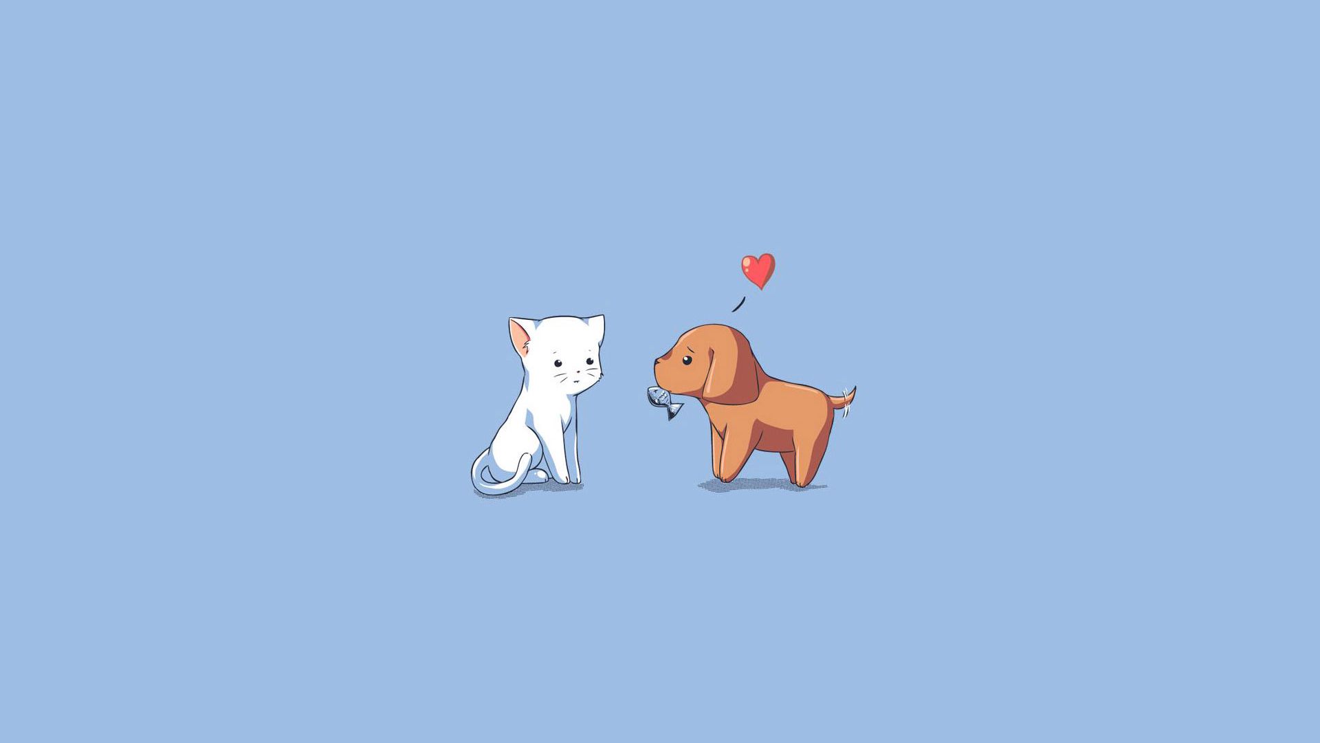 Dog, Cat, kitten, puppy, drawing, heart HD Wallpaper Free Download