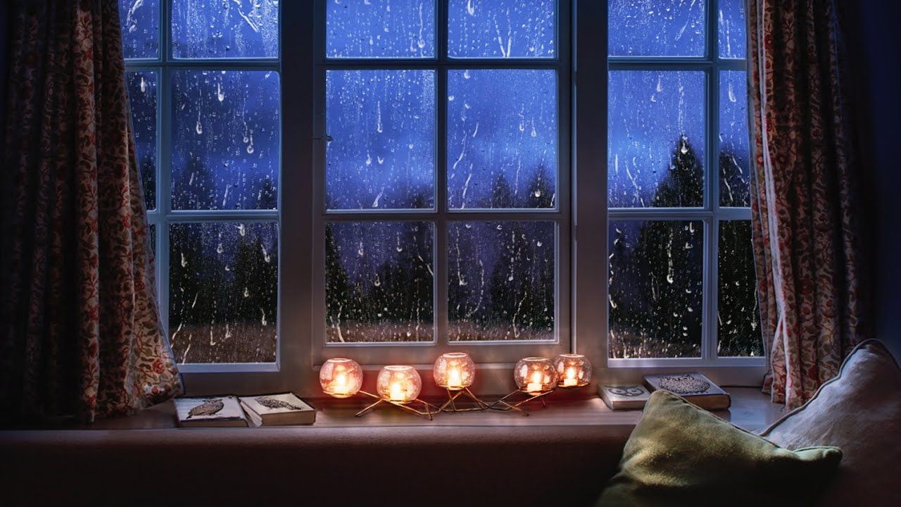Heavy Rain On Window Sounds for Sleep 8 Hours Reading Nook Ambience. Rain window, Cozy reading nook, Cozy nights