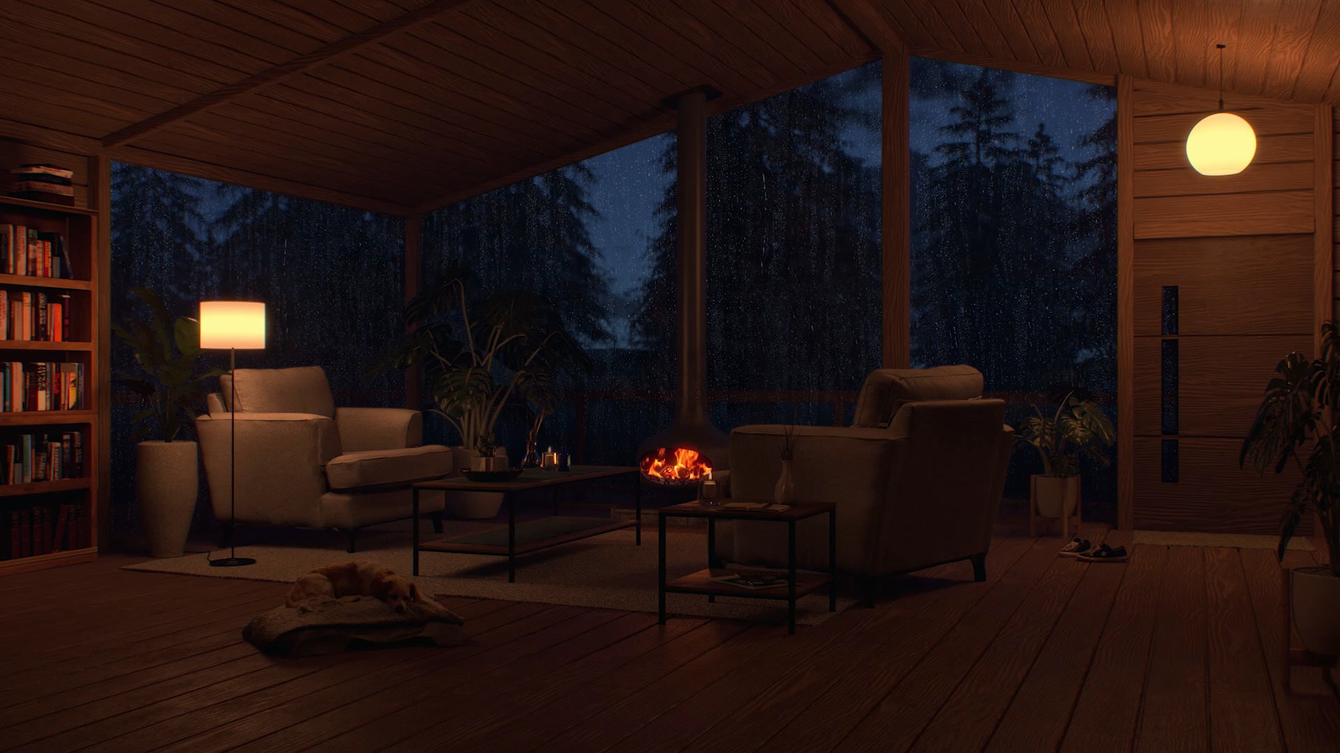 Cozy Cabin Rain & Fireplace Ambience