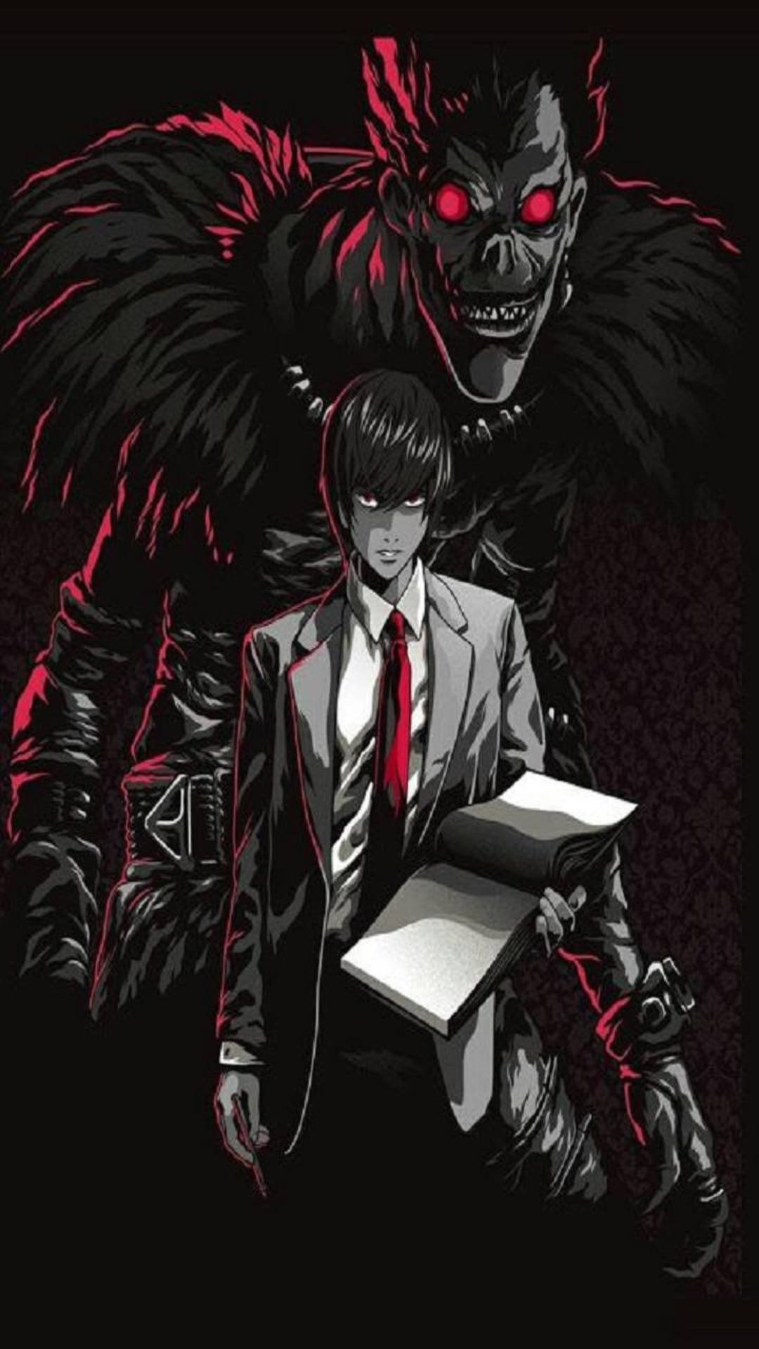 Download Light And Ryuk Glowing Red Death Note iPhone Wallpaper