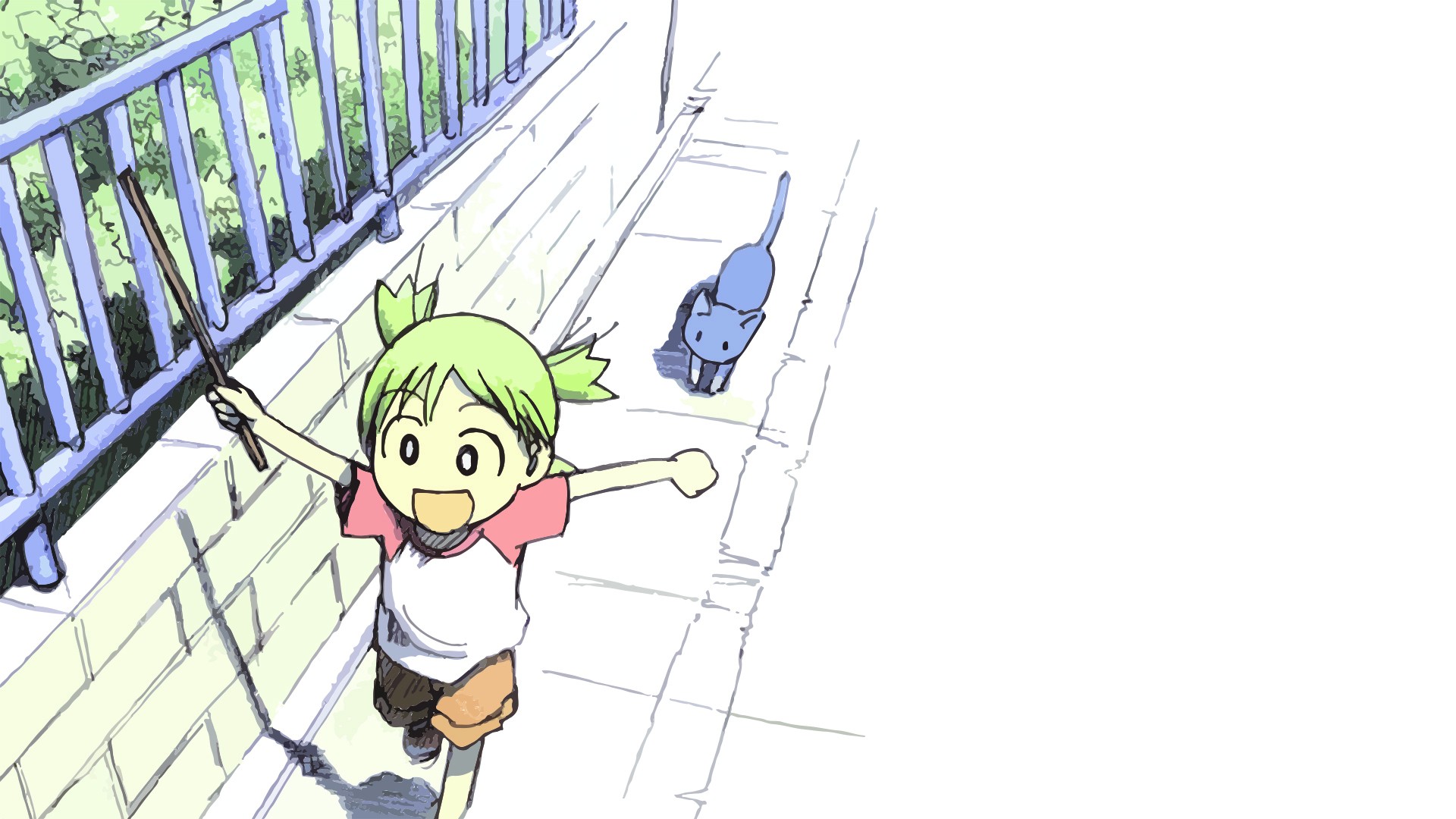 Wallpaper, drawing, illustration, cat, manga, cartoon, Yotsuba Koiwai, Yotsubato, line, sketch, diagram 1920x1080