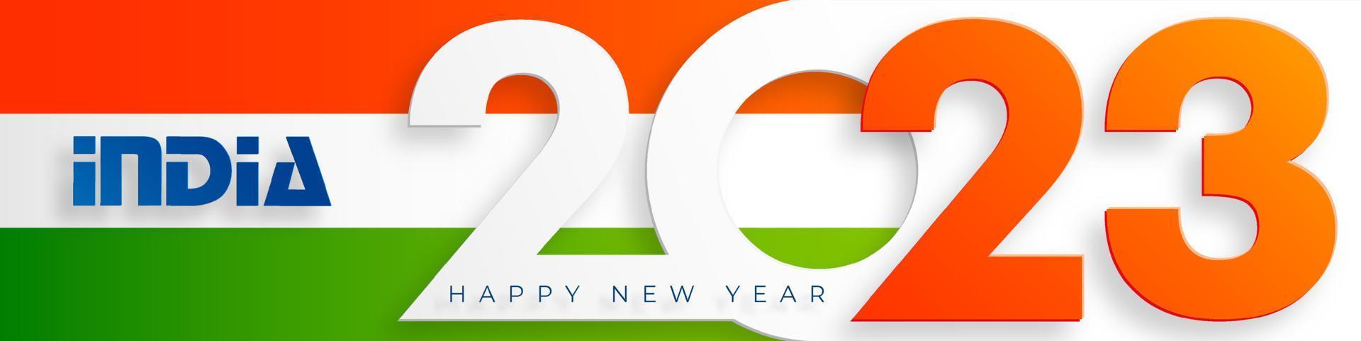 Happy New Year 2023, festive pattern with India flag concept on color background