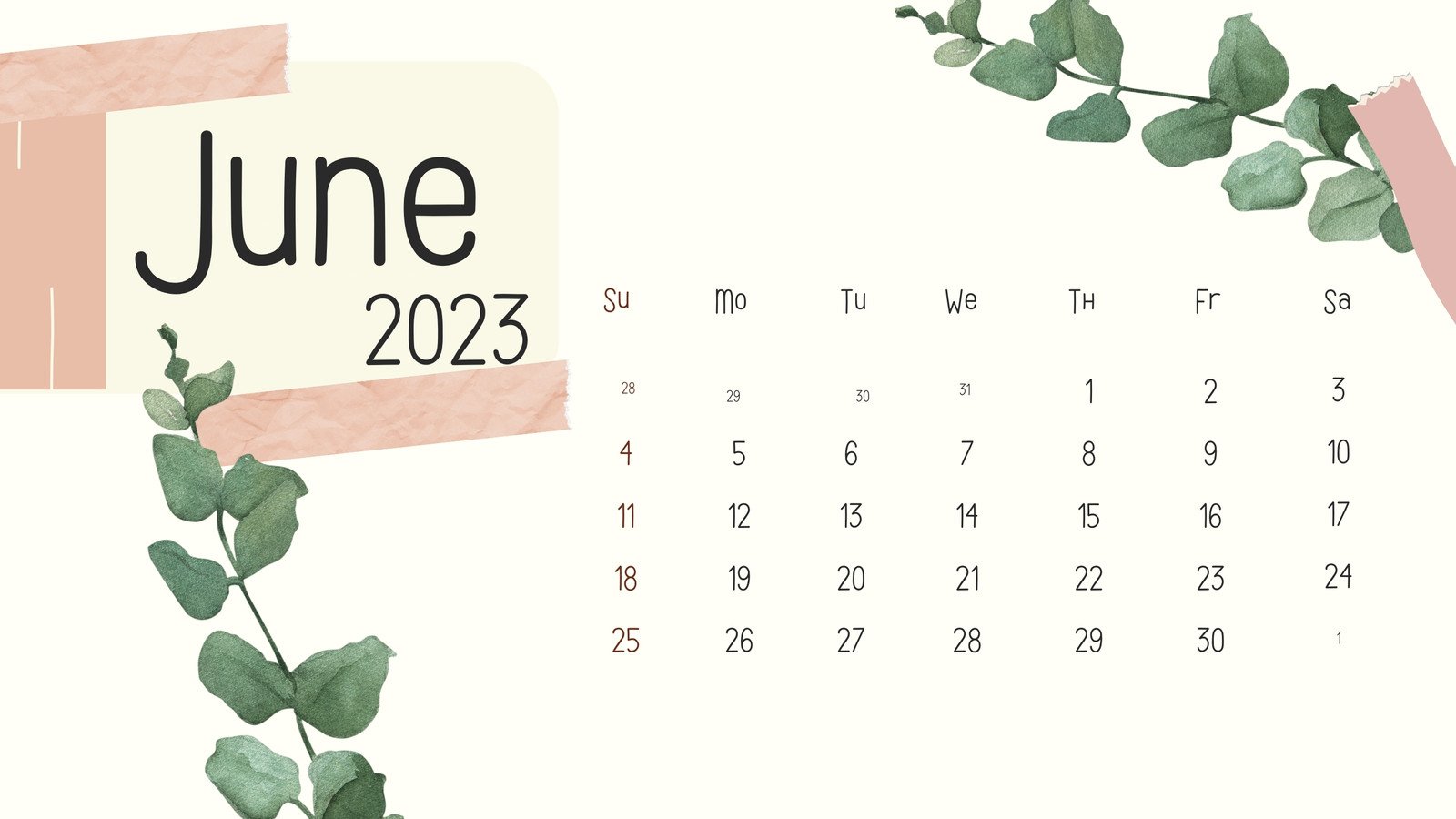 June 2023 Calendar Desktop Wallpaper Background