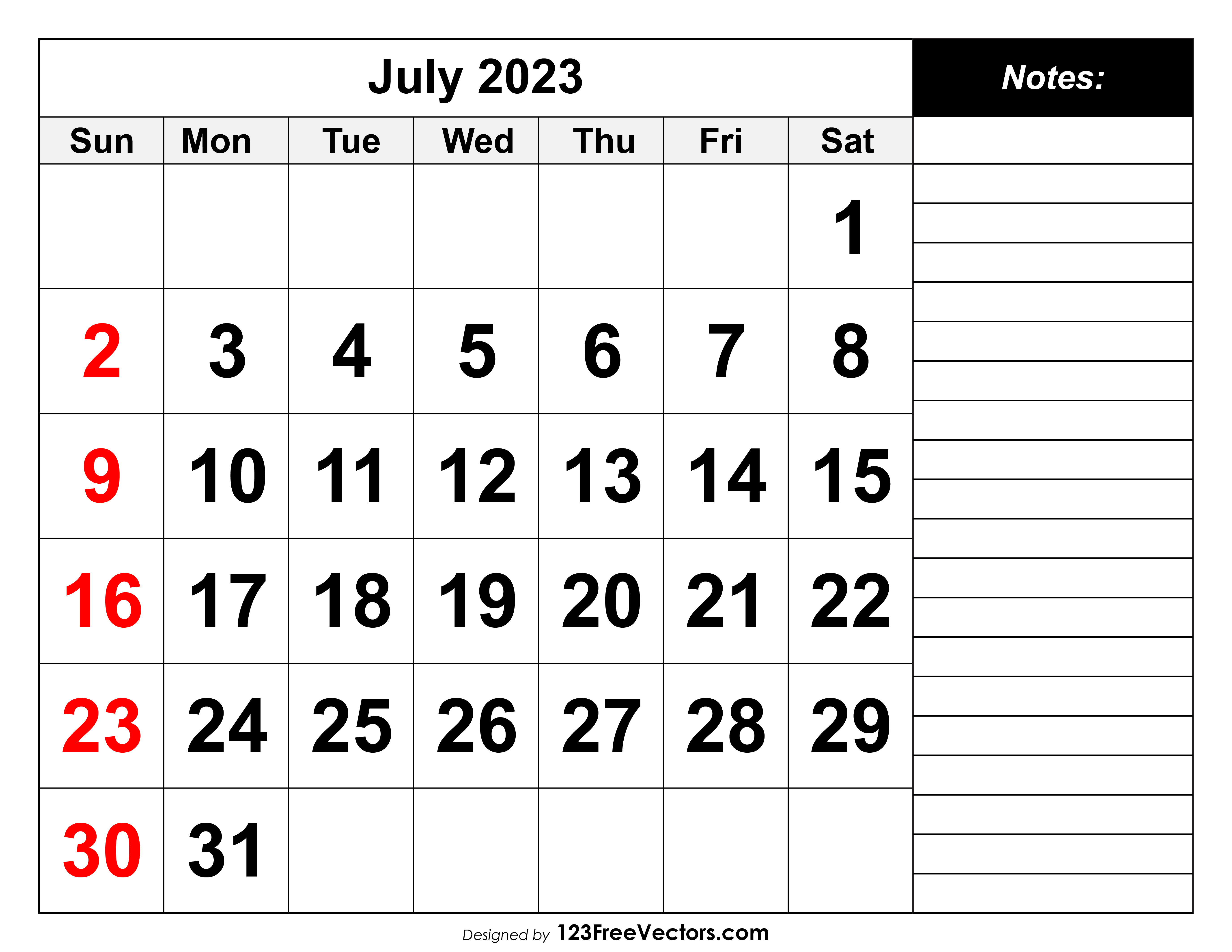 Free Calendar July 2023