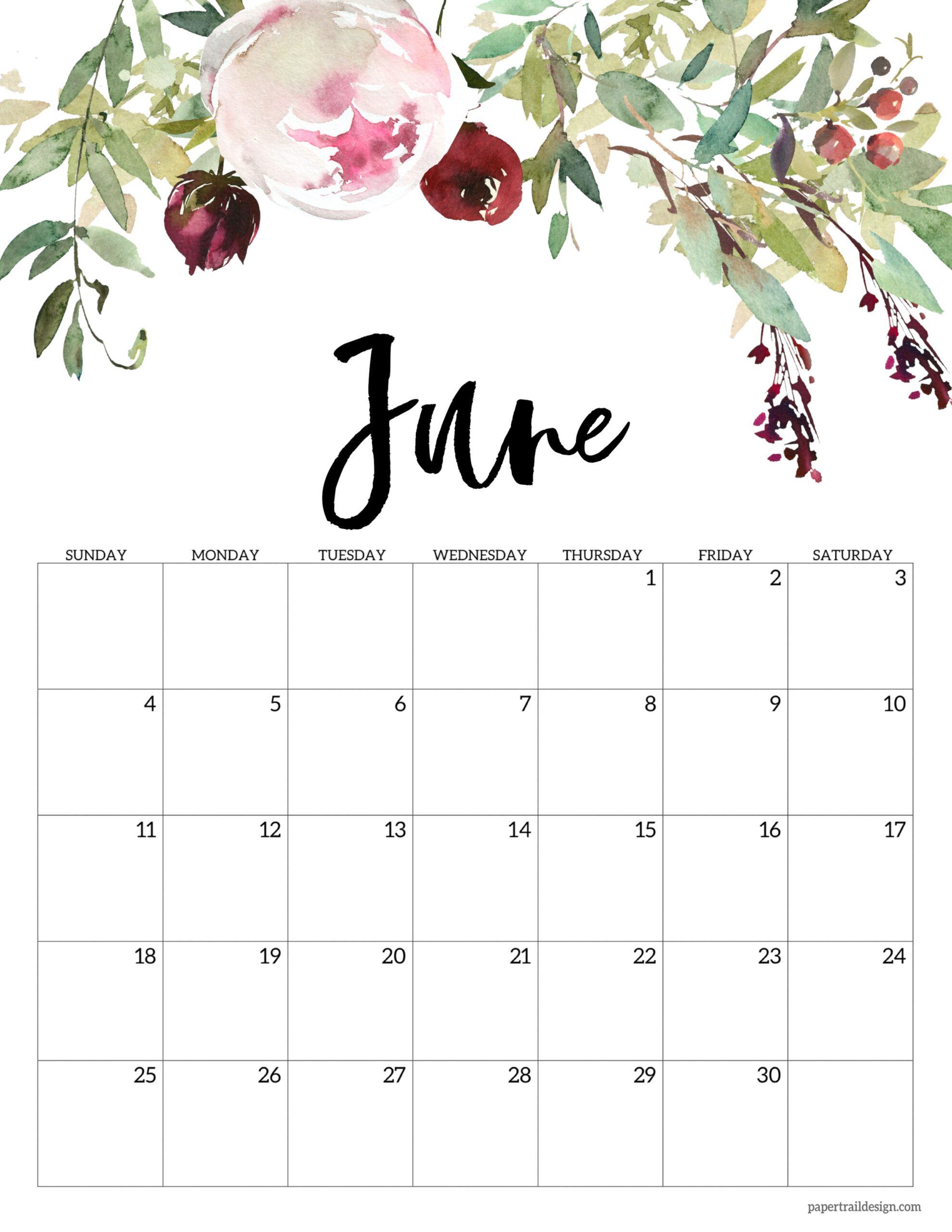 Floral Calendar Printable