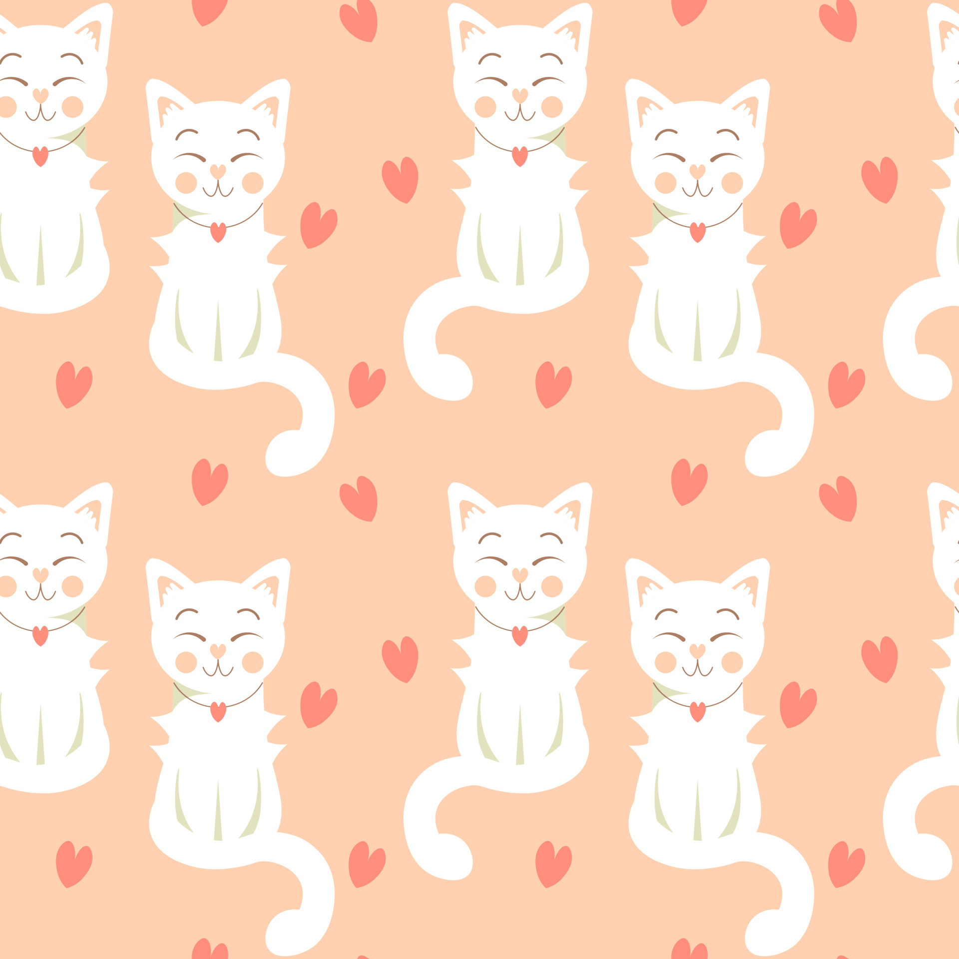 seamless pattern, cute white kitties with a necklace. Print for Valentine's Day, wedding. Textile, wallpaper, cover, paper