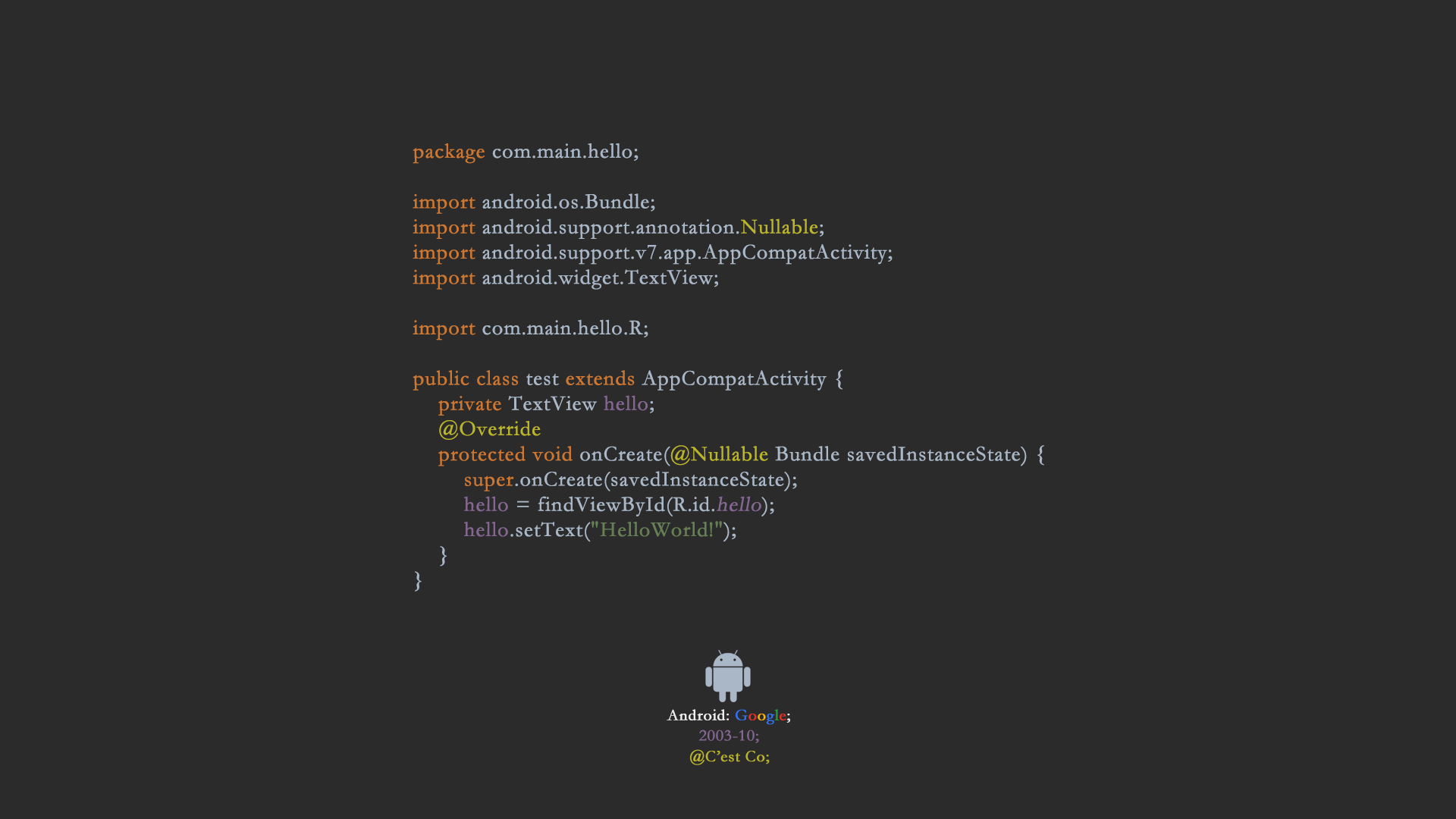 Java, code, text, programming language, Hello World, Android (operating system), Google Gallery HD Wallpaper