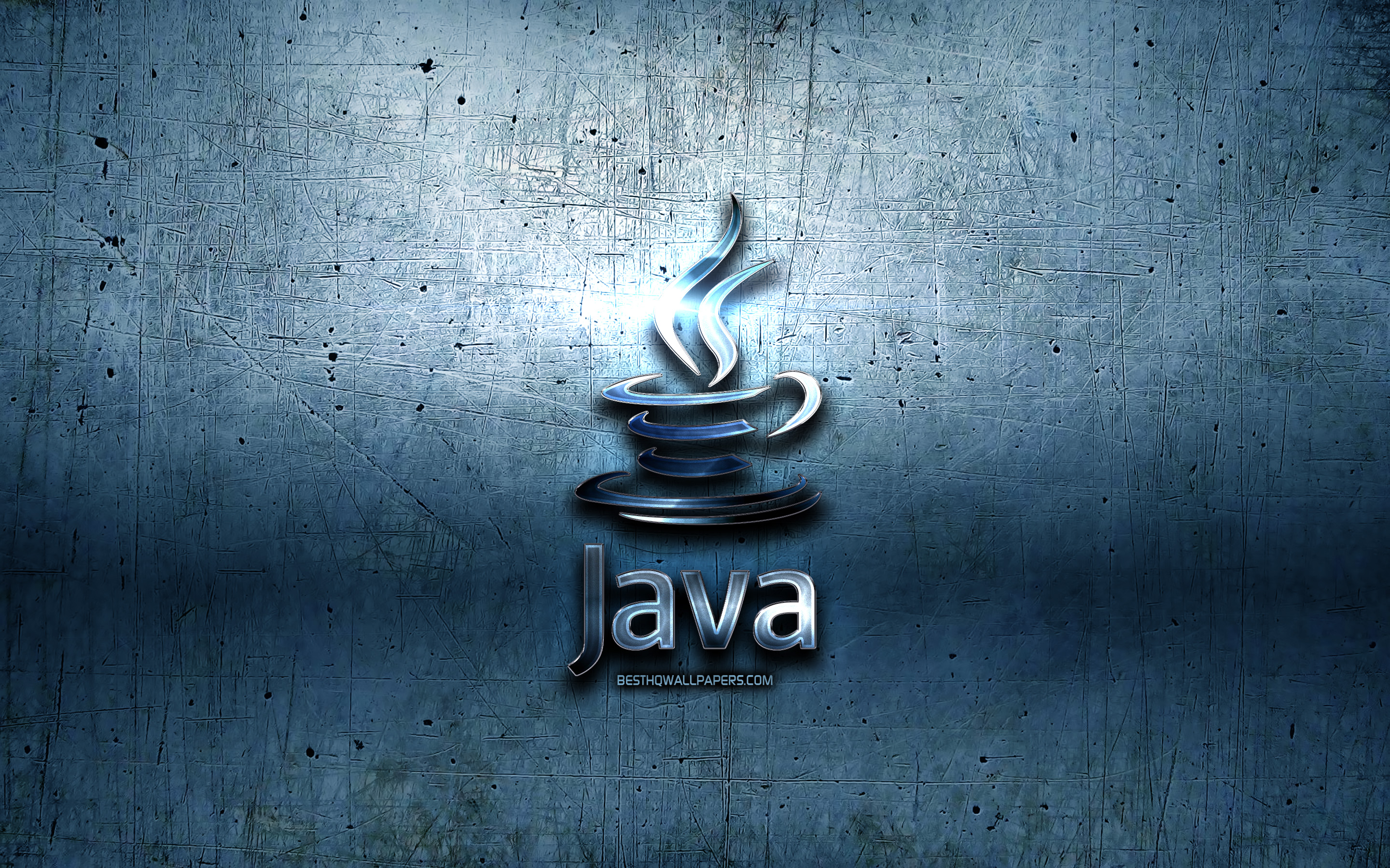 Download wallpaper Java metal logo, grunge, programming language signs, blue metal background, Java, creative, programming language, Java logo for desktop with resolution 2880x1800. High Quality HD picture wallpaper