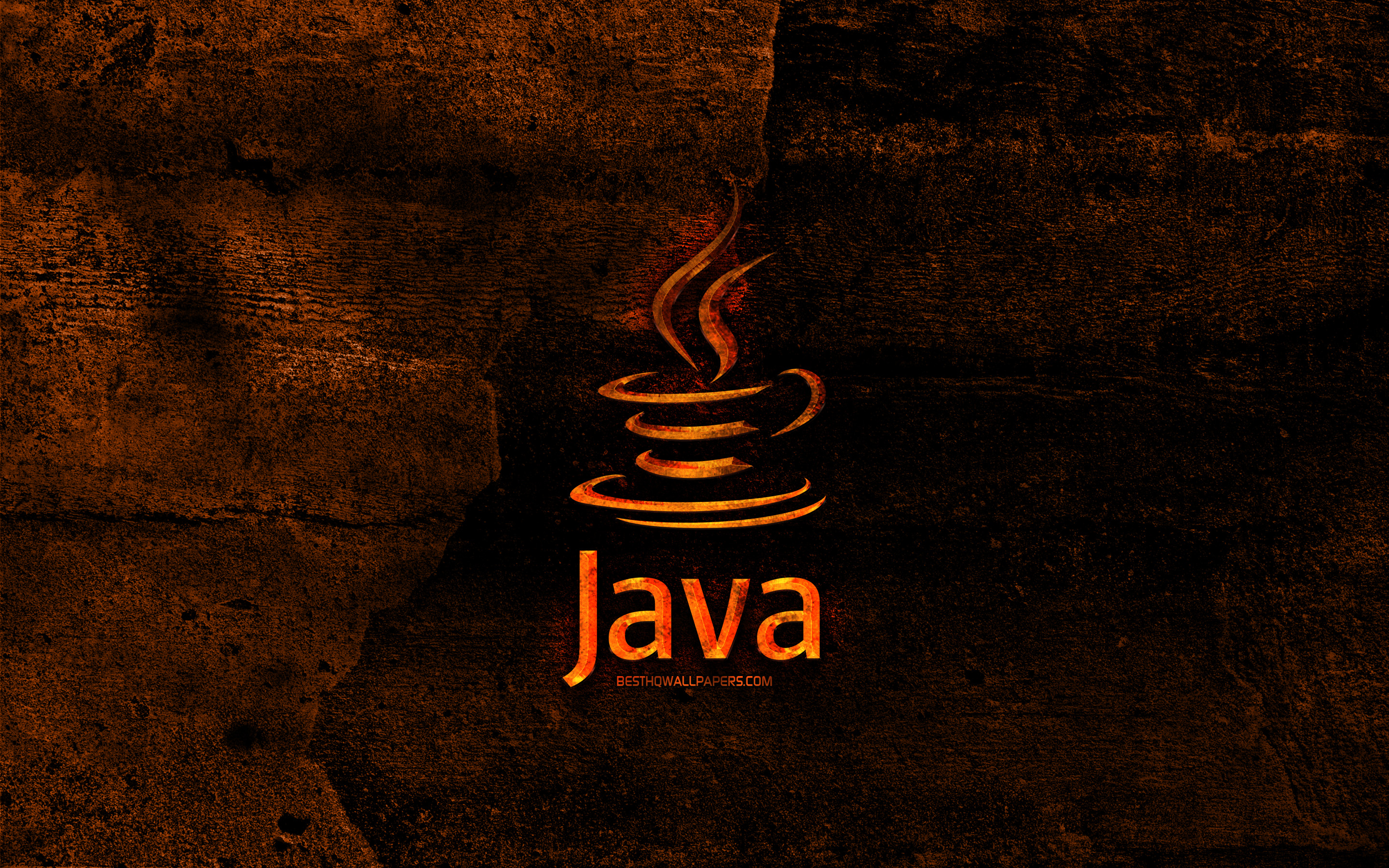 Download wallpaper Java fiery logo, programming language, orange stone background, creative, Java logo, programming language signs, Java for desktop with resolution 2880x1800. High Quality HD picture wallpaper