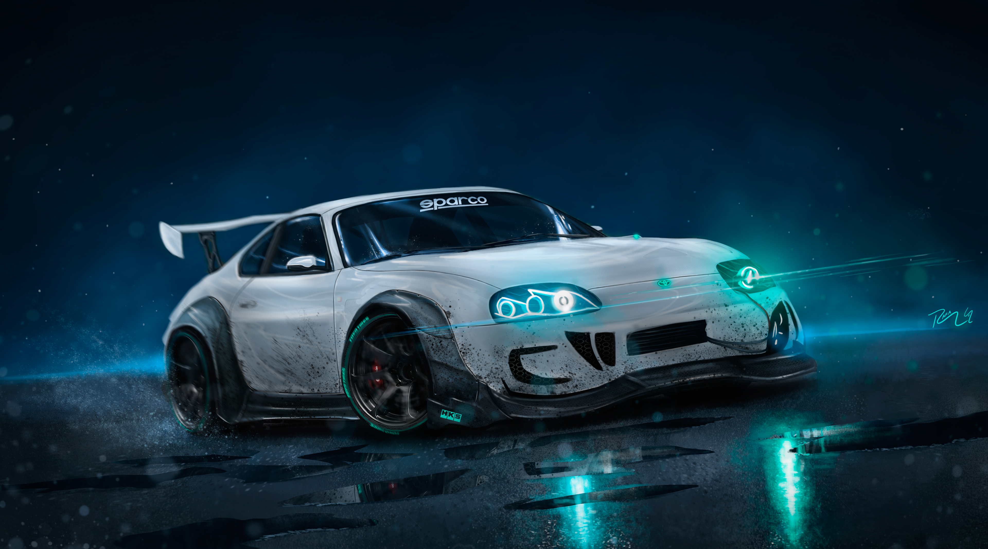 4K, Drift, Neon lights, Toyota Supra, Custom Gallery HD Wallpaper