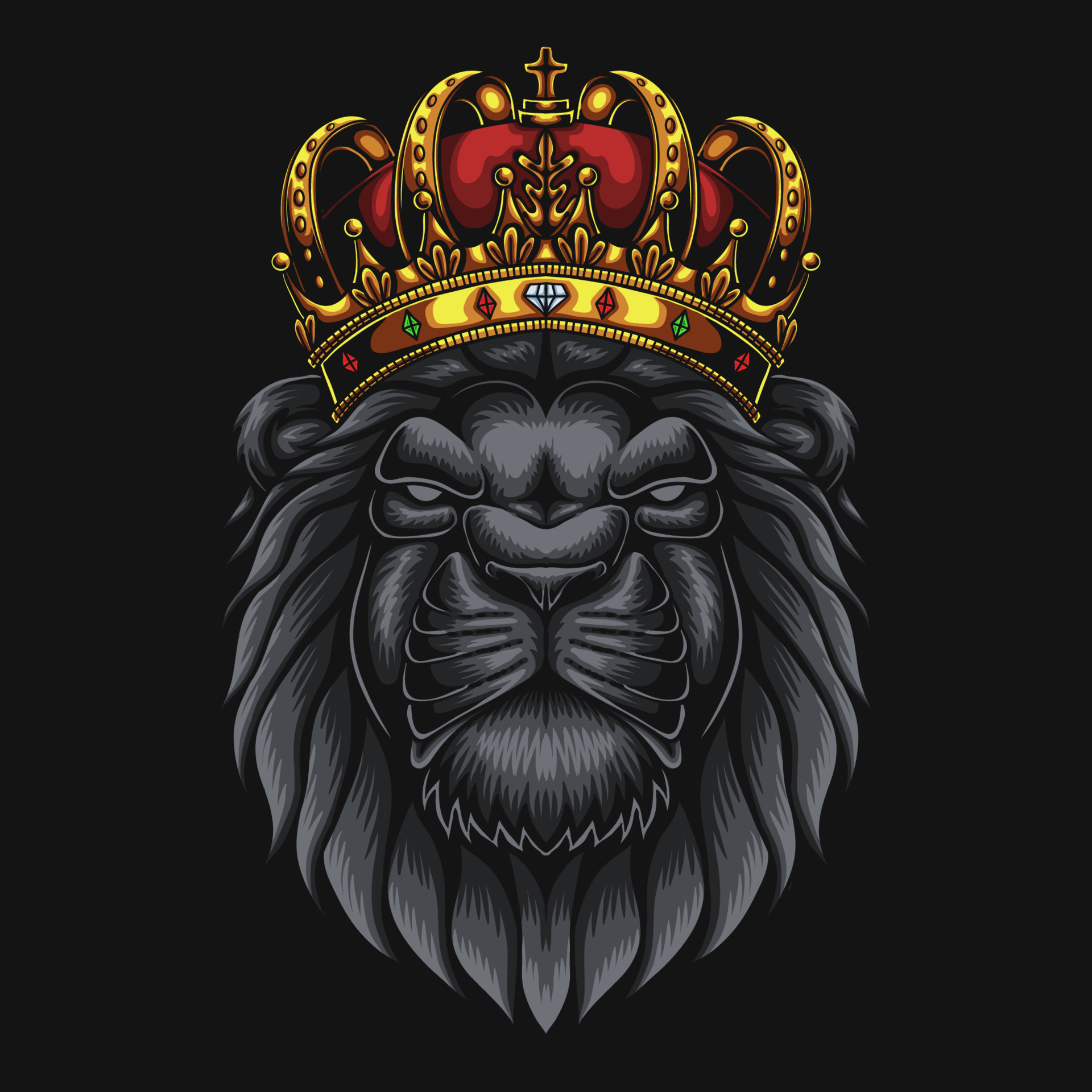 Lion head wearing king crown vector illustration