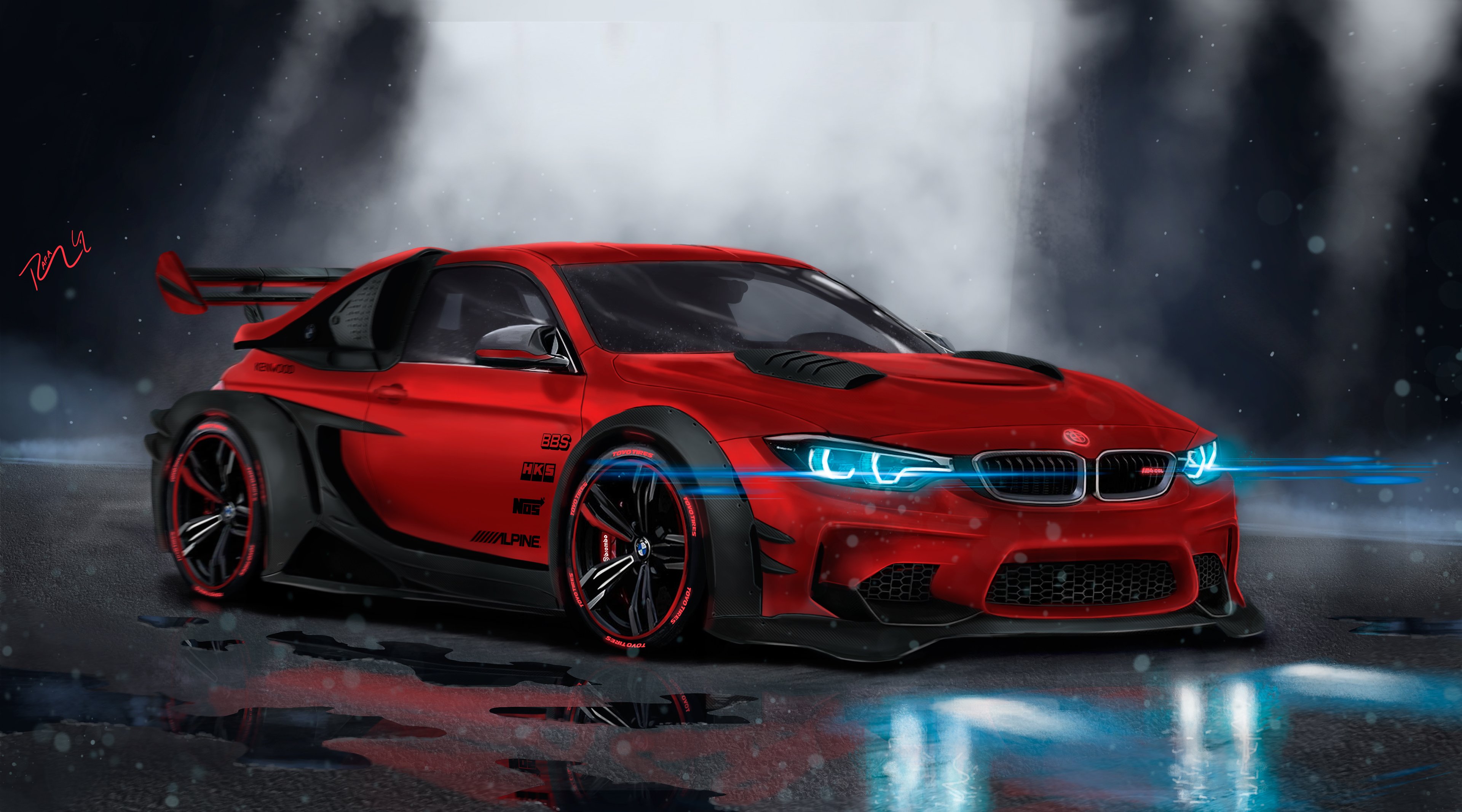 Custom, CGI, BMW M Neon, 4K, Sport car Gallery HD Wallpaper
