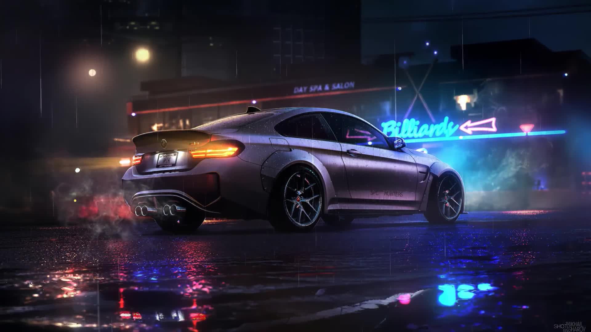 BMW M3 Car Neon Night Drive Rain 4K Desktop Desktop Wallpaper
