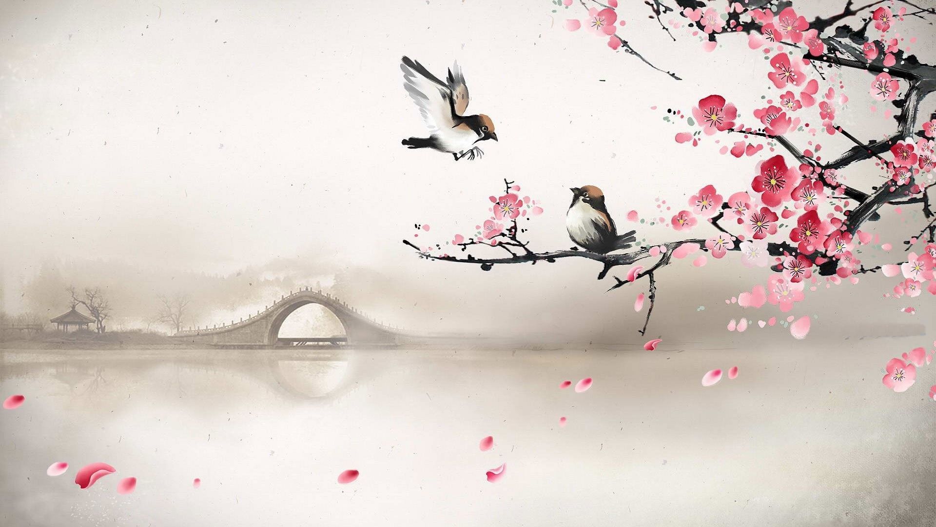 Asian Art Wallpaper - Desktop wallpaper art, Blossoms art, Cherry blossom wallpaper