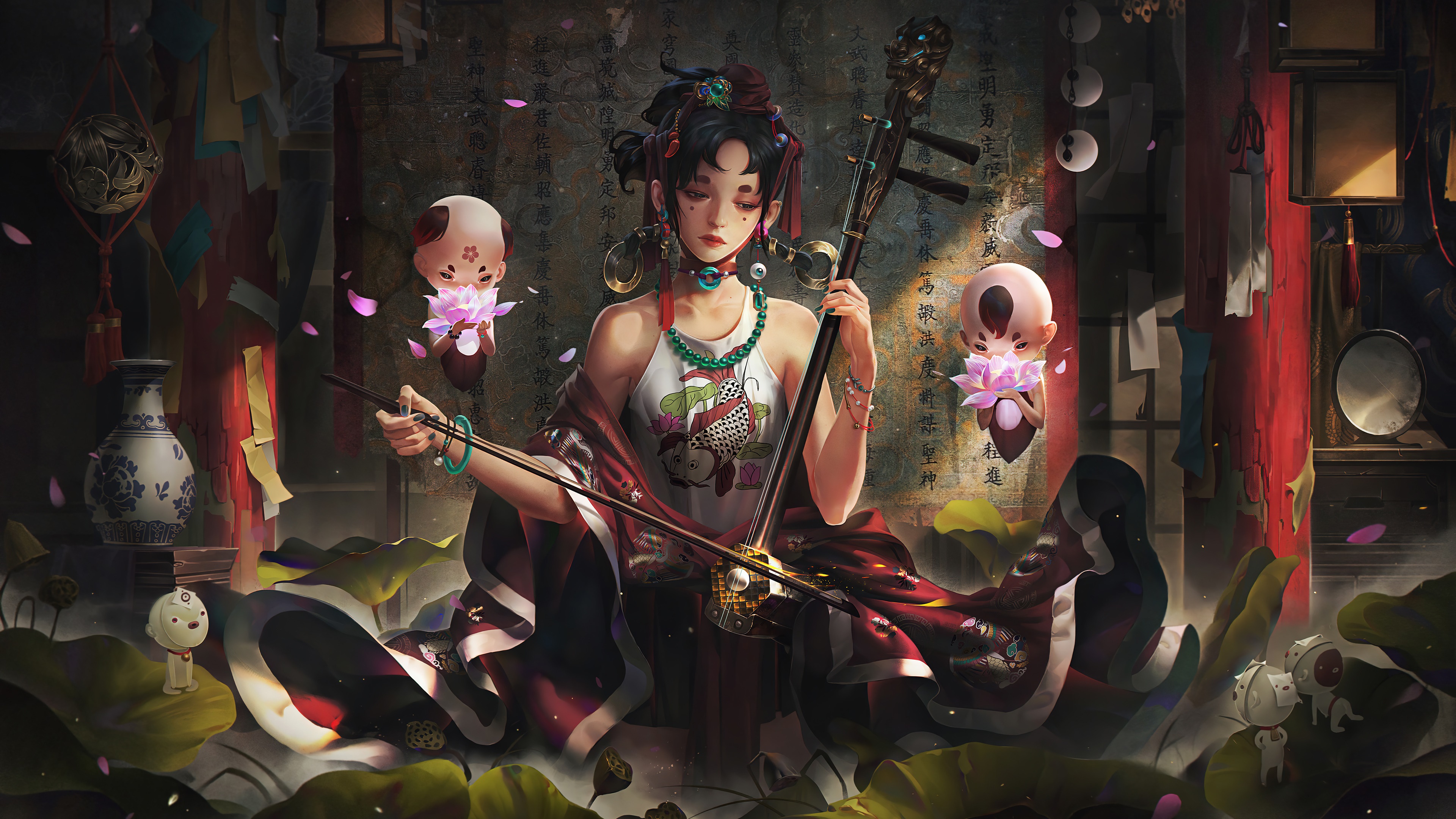 wallpaper, fantasy, girl, art, musician, oriental, 4k, HD Gallery HD Wallpaper