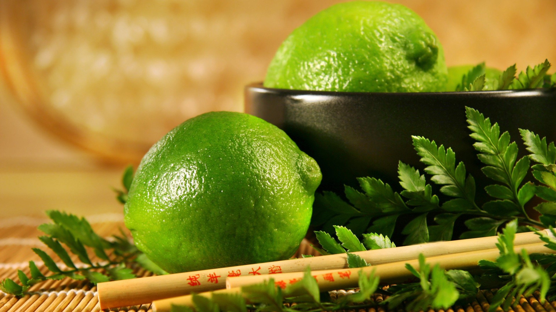 Wallpaper, food, fruit, green, limes, citrus, chopstick, 1920x1080 px, produce, land plant, flowering plant, key lime 1920x1080