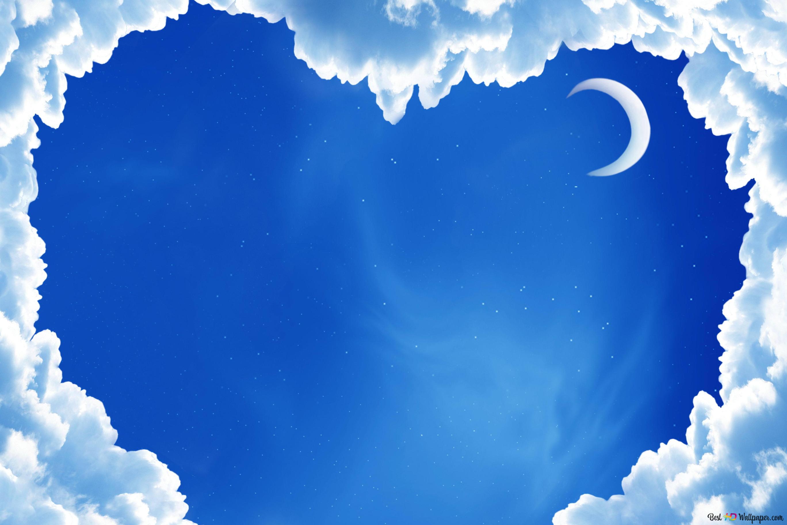 Valentine's day blue heart clouds 4K wallpaper download