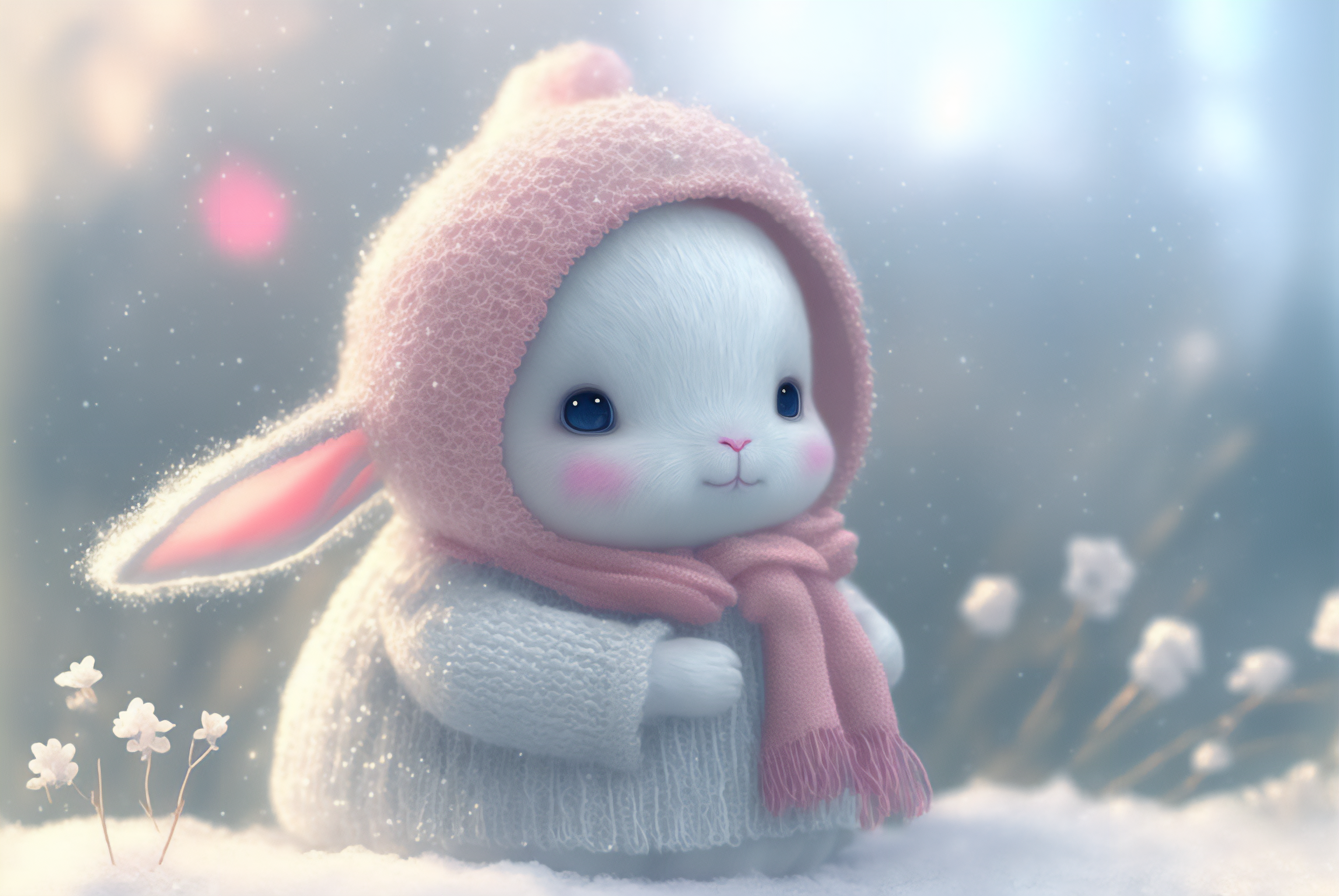 Ai Art Animals Rabbits Snow Winter Illustration Wallpaper:3060x2048