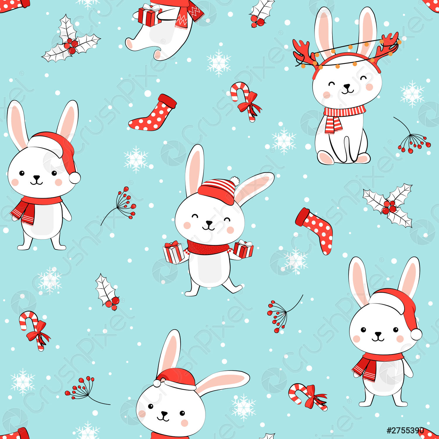 Christmas seamless pattern with bunny background Winter pattern with white vector 2755390