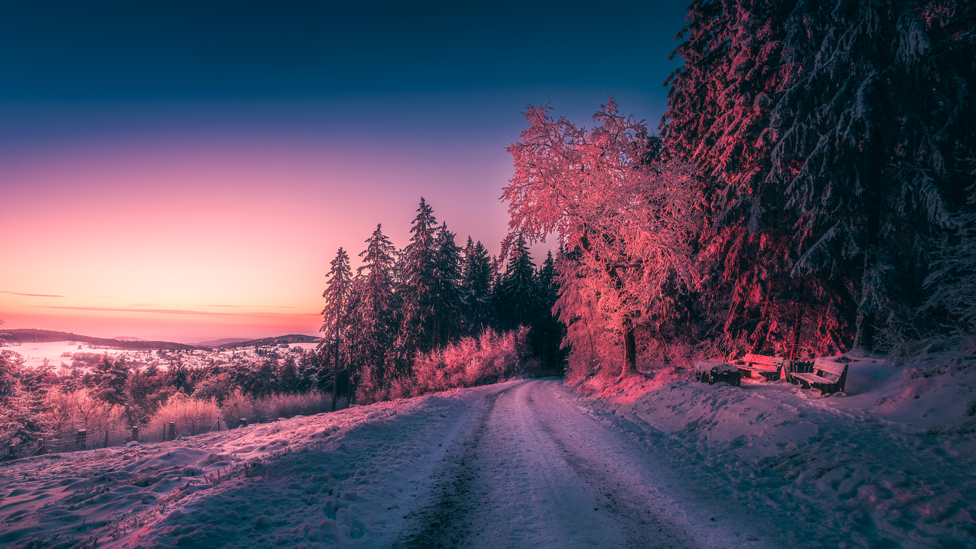 Winter Sunset Wallpaper and Background 4K, HD, Dual Screen
