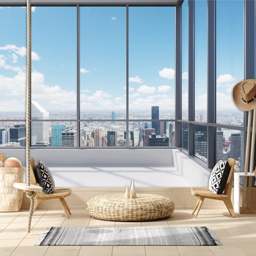 Shinehome 3D Large Custom Office Window Building View Wallpaper 3 D Wall Paper Wallpaper Mural Roll For Living Room Home Decor