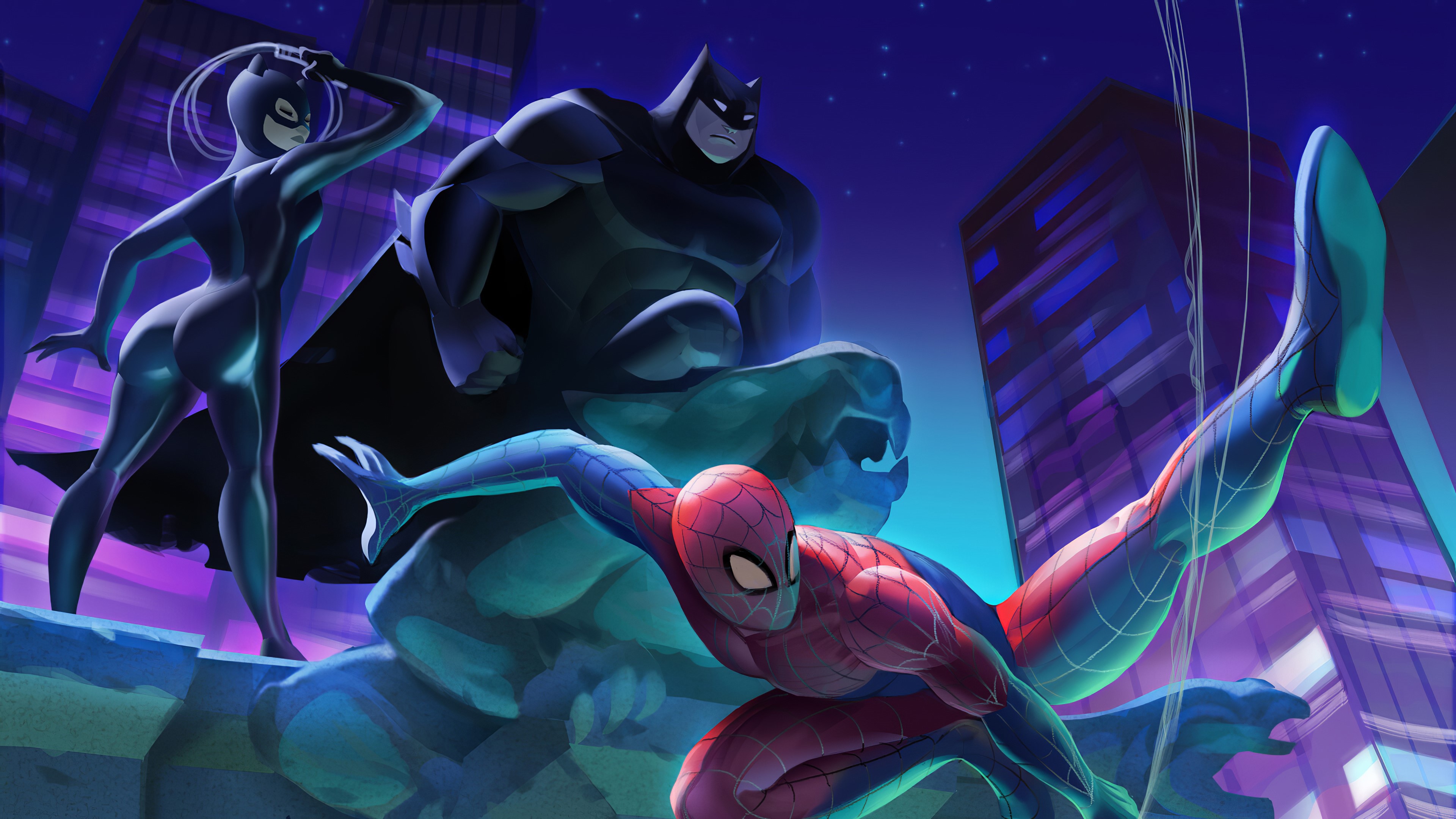 Wallpaper / batman, spiderman, catwoman, 4k, superheroes, artwork, hd, artstation free download