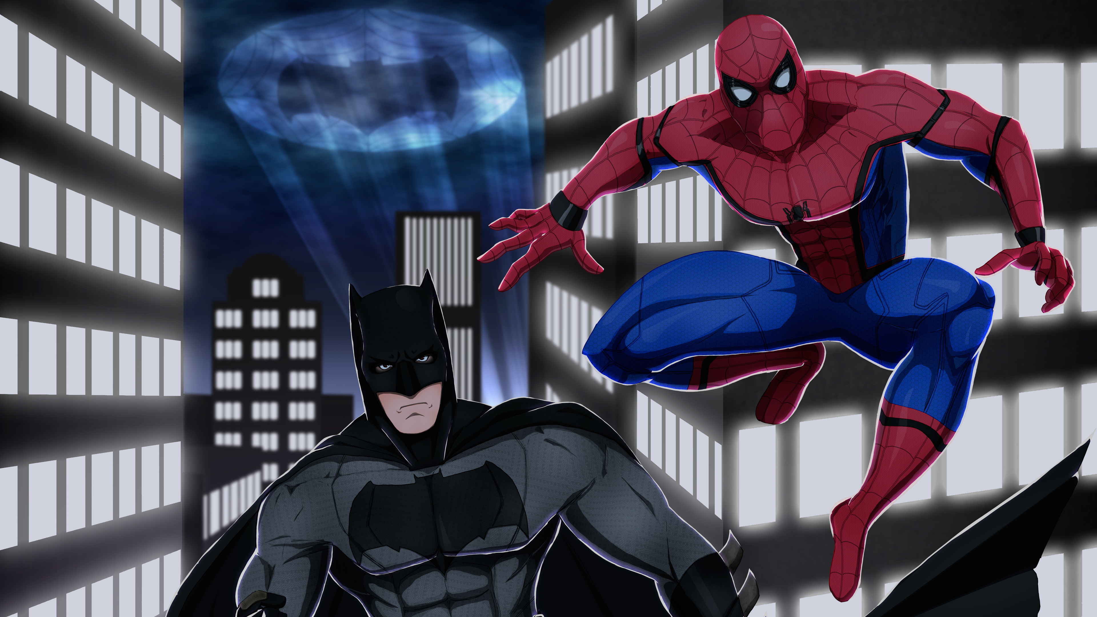Batman Spiderman 4K wallpaper download