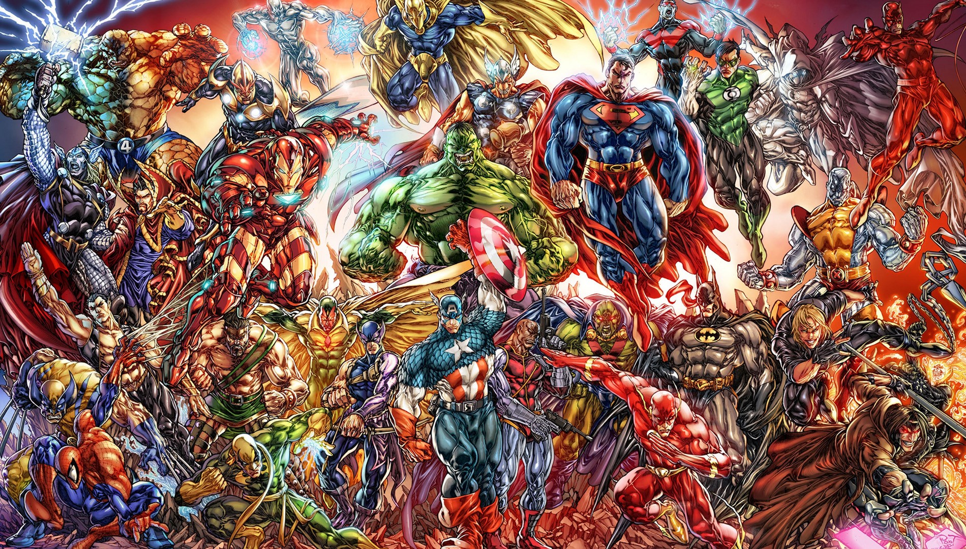 Wallpaper, 1900x1080 px, Batman, Captain America, Green Lantern, Hulk, Spider Man, Superman, The Avengers, The Flash, Thor, Wolverine 1900x1080