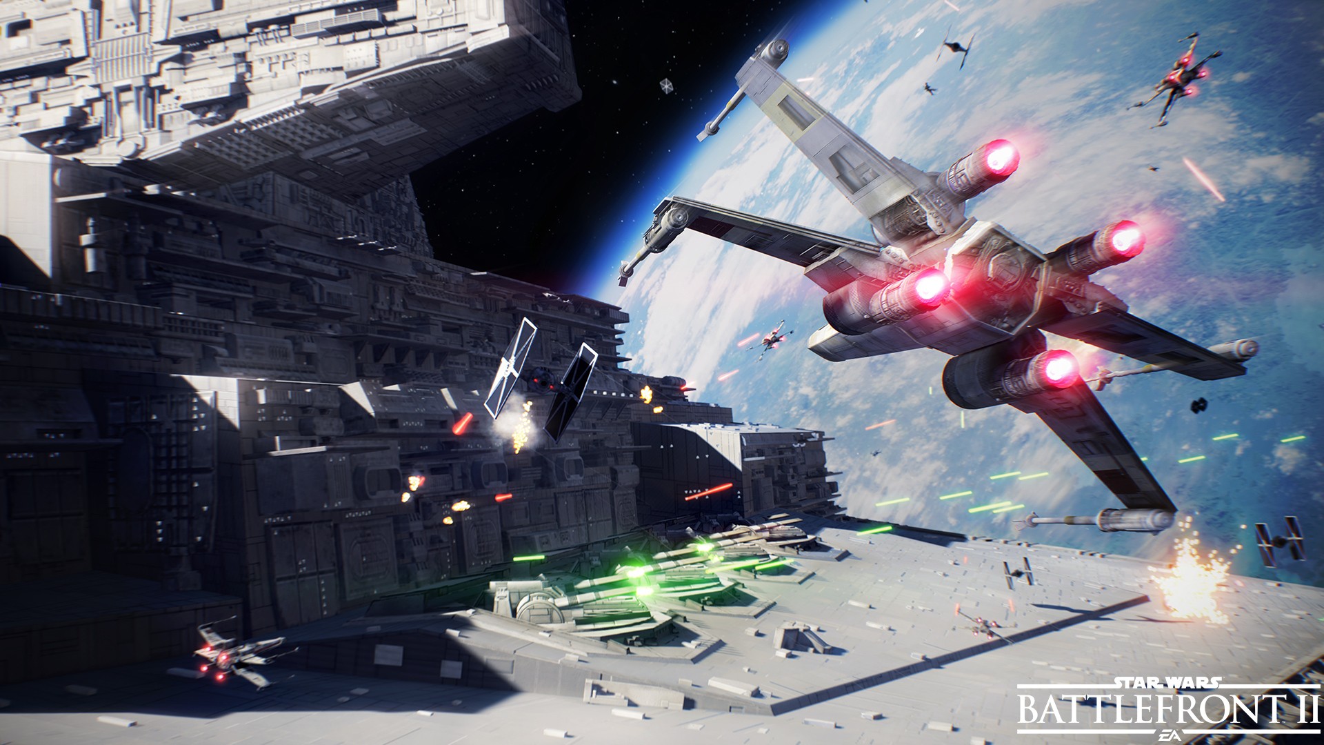 Wallpaper, 1920x1080 px, Star Destroyer, Star Wars, Star Wars Battlefront II, Star Wars Battlefront, TIE Fighter, video games, wing, x 1920x1080