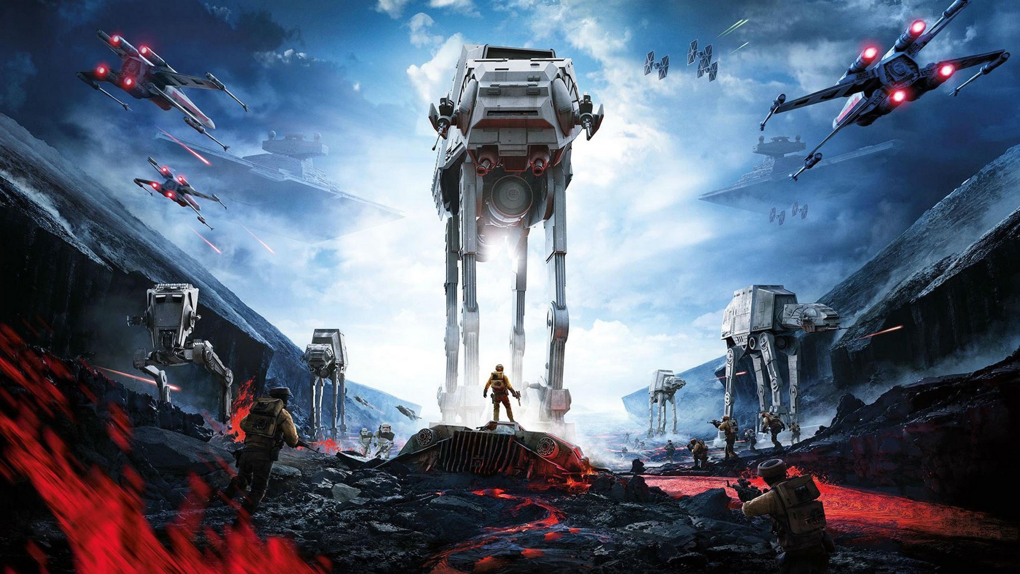 Wallpaper / Star Wars Battlefront II, Video Games, Video Game Art, Digital Art, AT AT, AT ST, X Wing, Soldier, Lava, Star Wars Ships, TIE Fighter Free Download