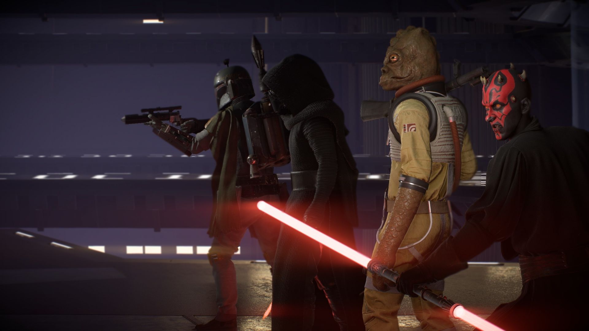 Desktop Wallpaper Kylo Ren, Darth Maul, Boba Fett, Star Wars Battlefront 2, Video Game, Villain, HD Image, Picture, Background, 1399cc