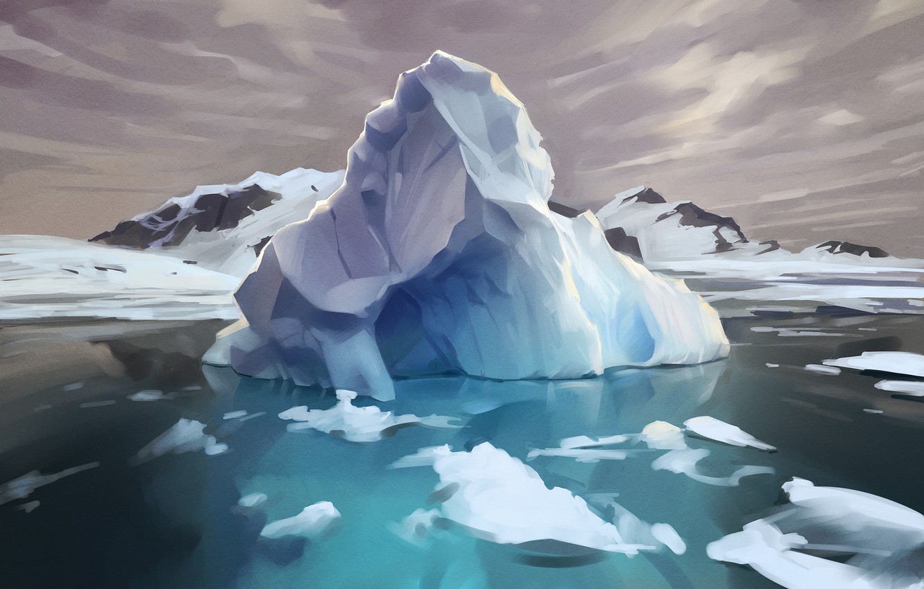 Wallpaper ice, water, island, beauty, iceberg, art, Arctic image for desktop, section живопись