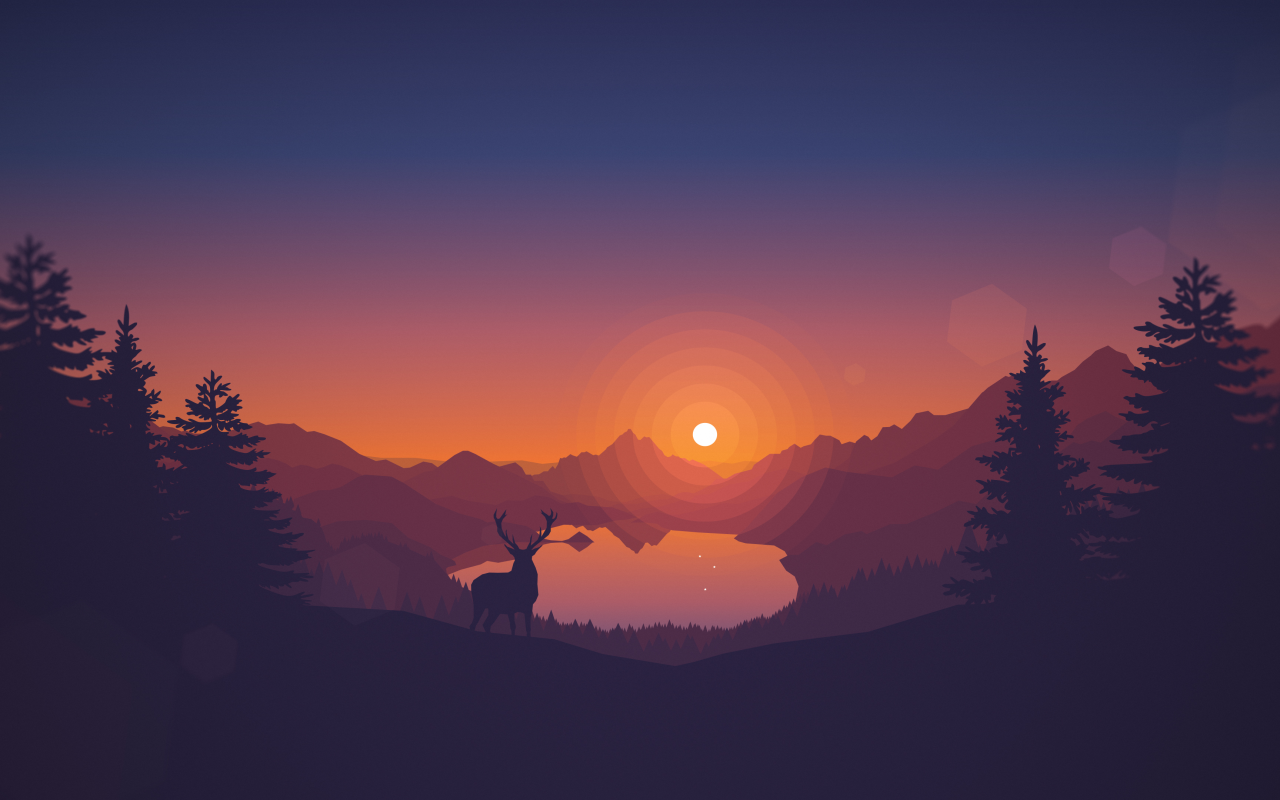 Lakeside Wallpaper 4K, Sunset, Deer, Nature