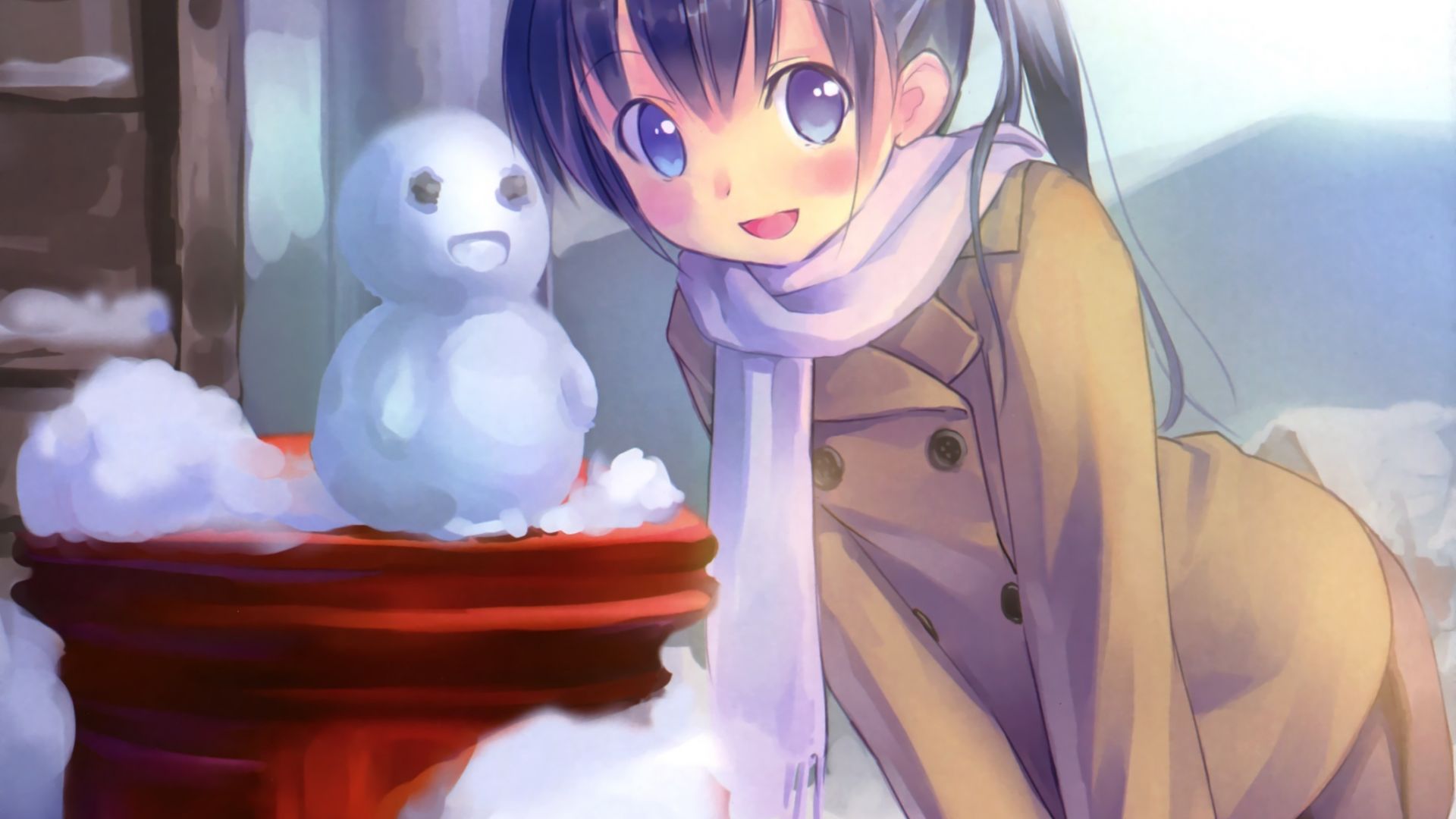 Desktop Wallpaper Scarf, Play, Winter Snow, Anime Girl, HD Image, Picture, Background, Cim Ue