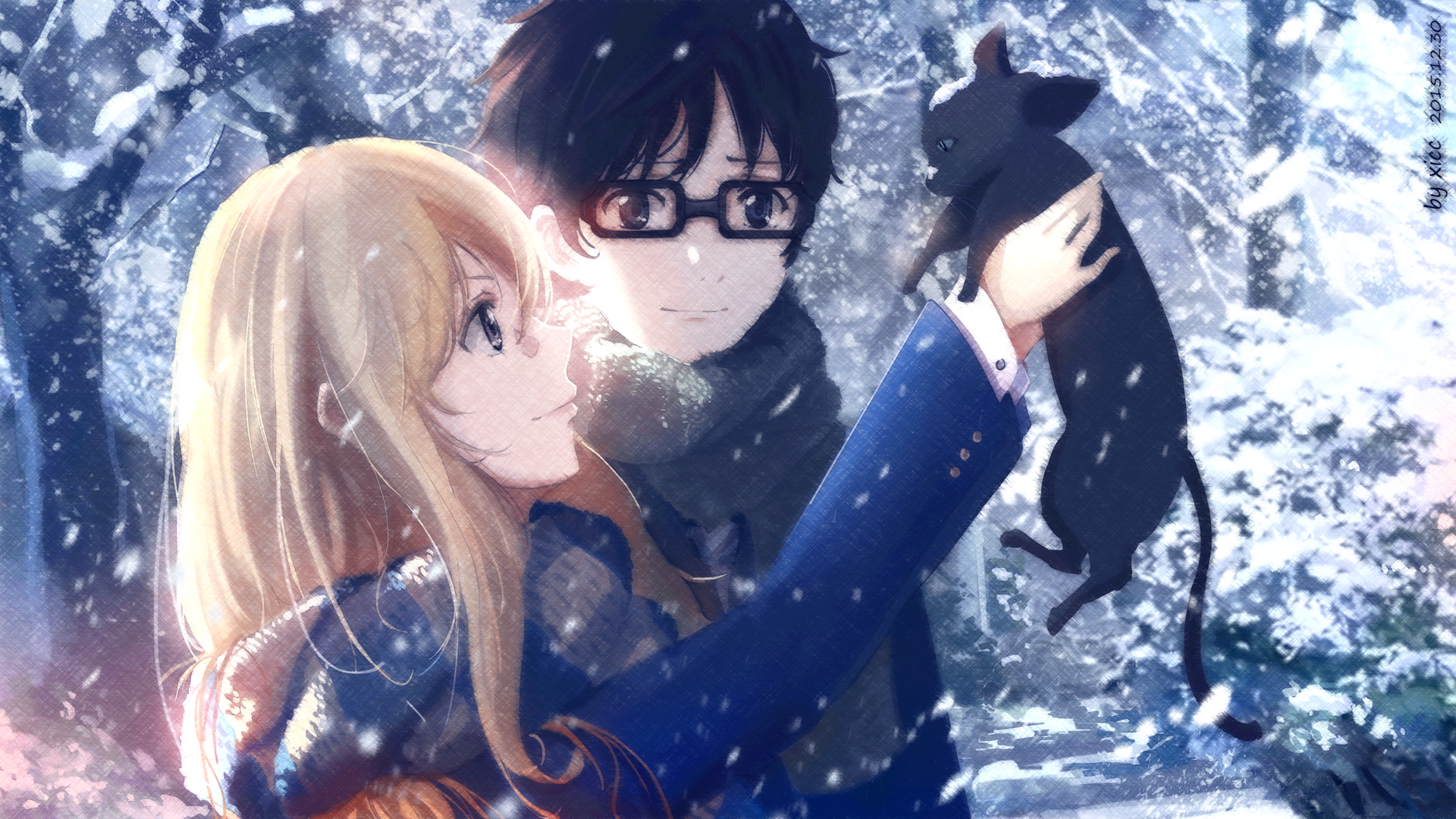 Wallpaper / anime, winter, cats, Shigatsu wa Kimi no Uso free download