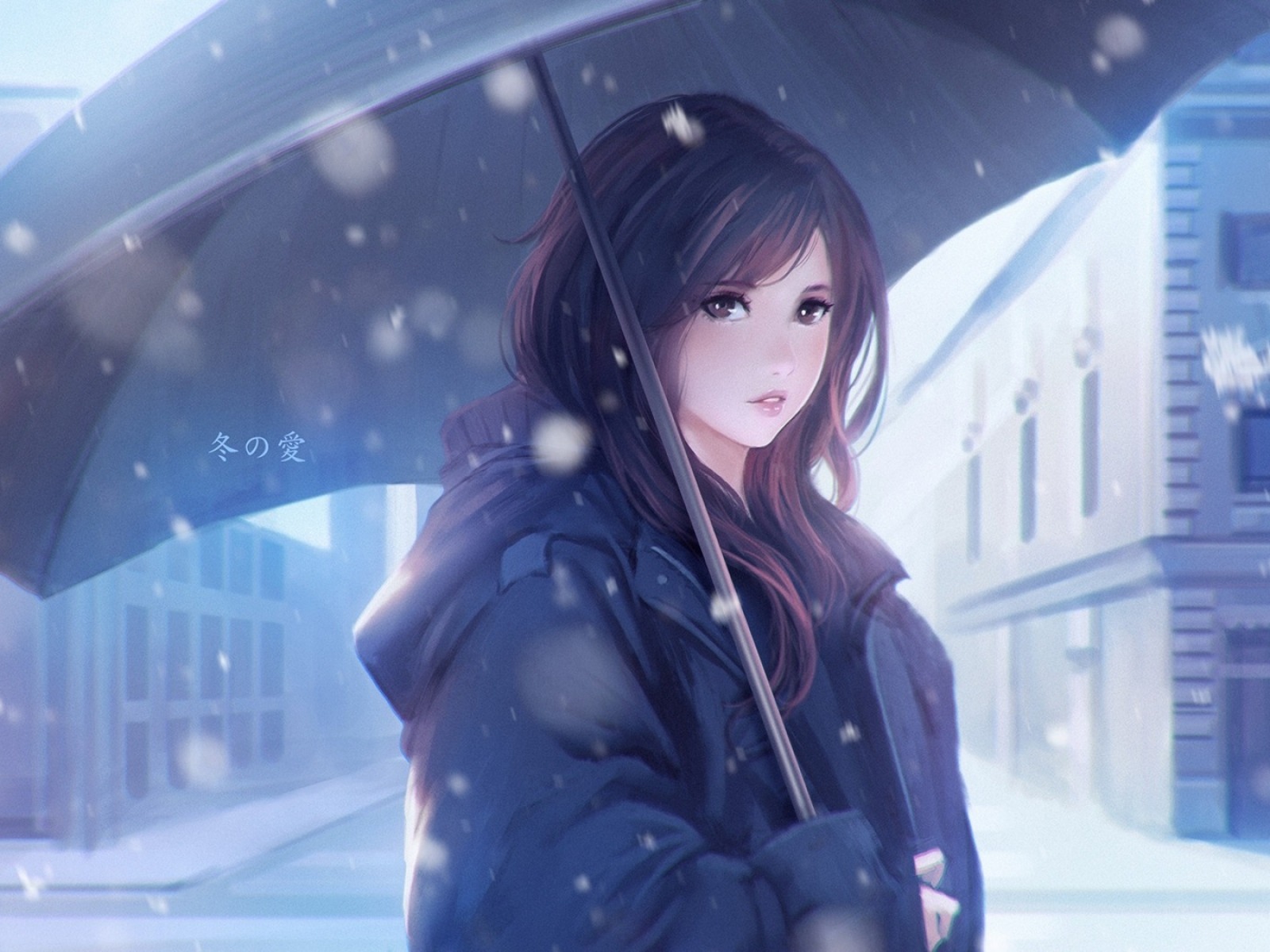Winter Love Girl Umbrella Anime Character HD Wallpaper
