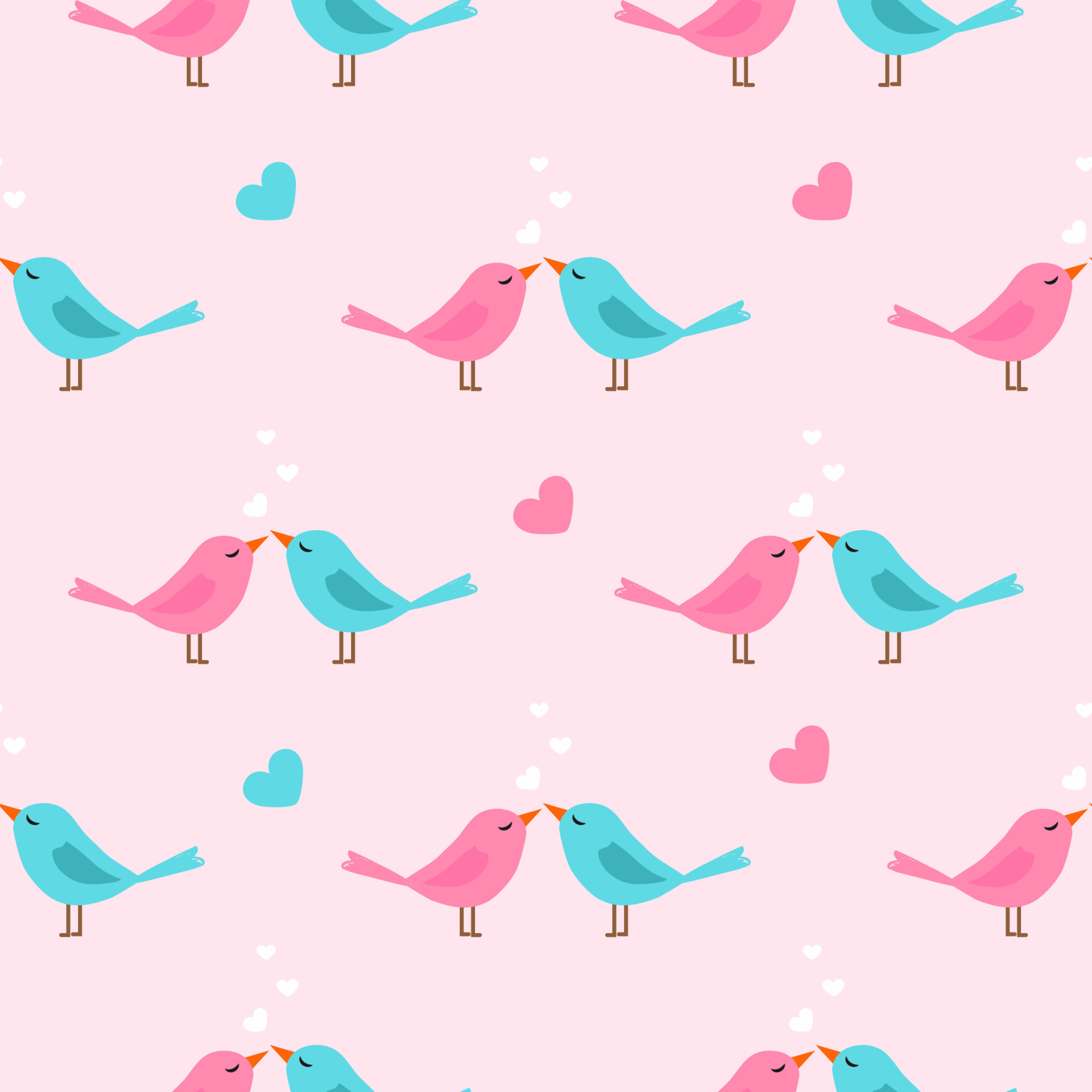 Seamless pattern with birds and hearts. Background for wrapping paper, posters, wallpaper, greeting cards. Happy Valentine's day
