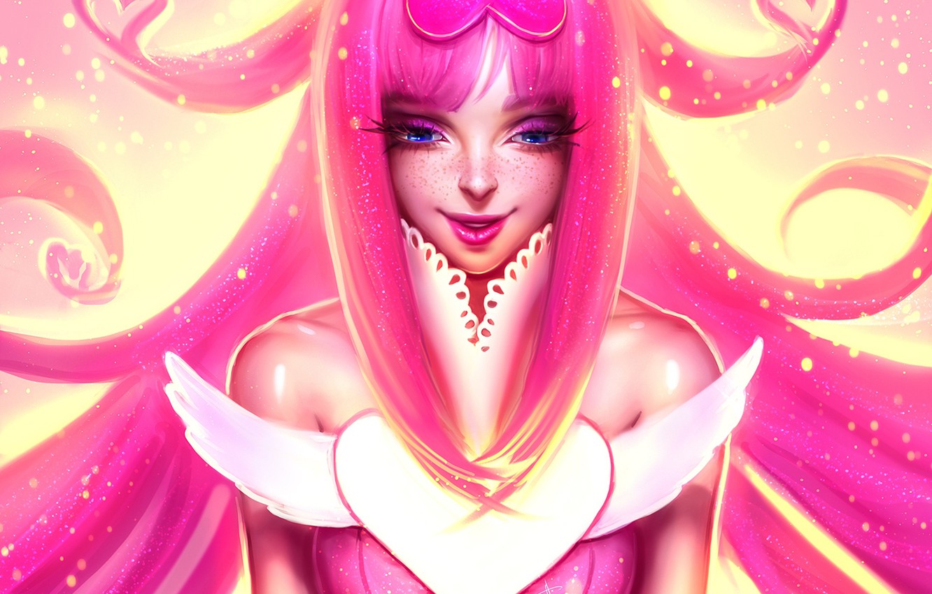 Wallpaper girl, face, pink, holiday, hair, art, happy valentine's day image for desktop, section праздники