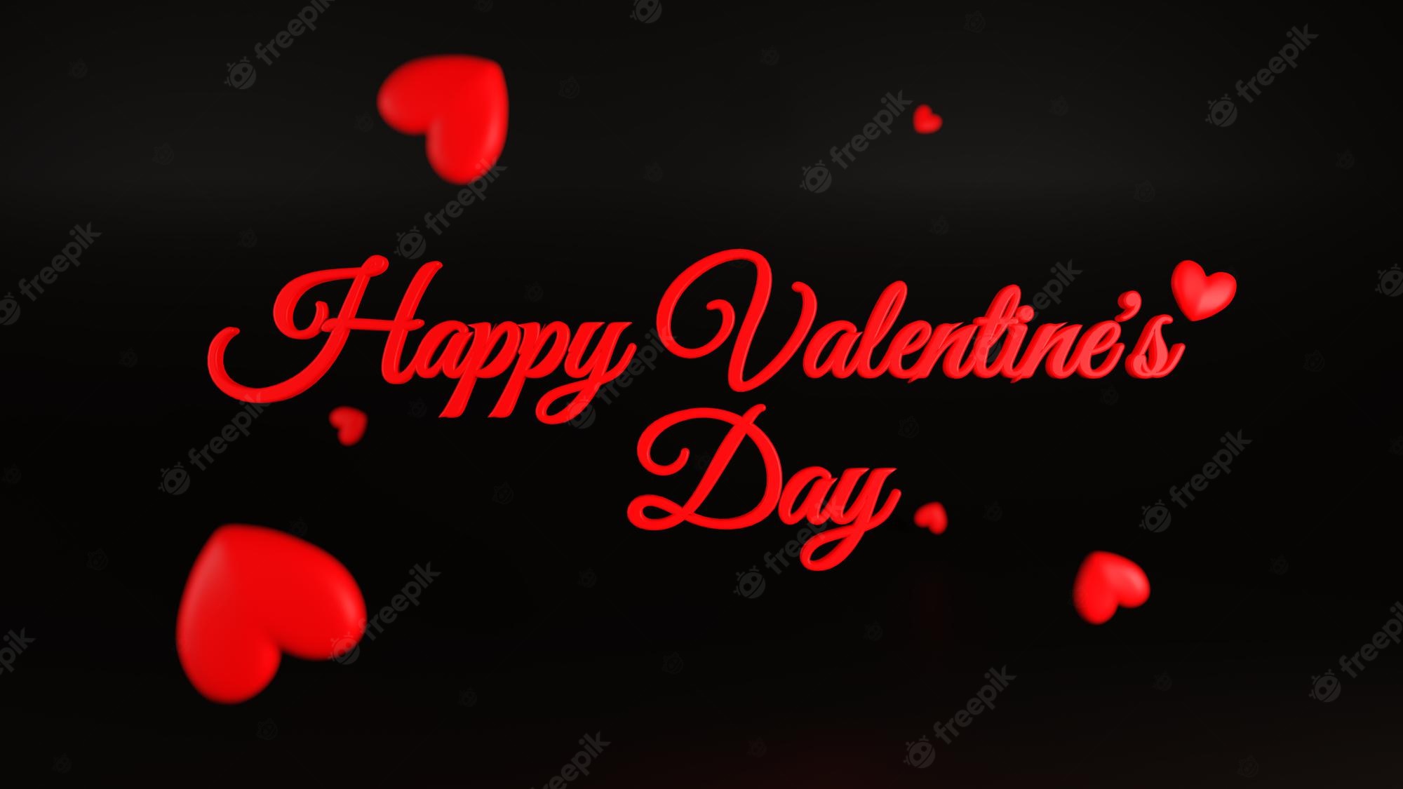 Premium Photo. Happy valentines day 3D text with red heart and black background