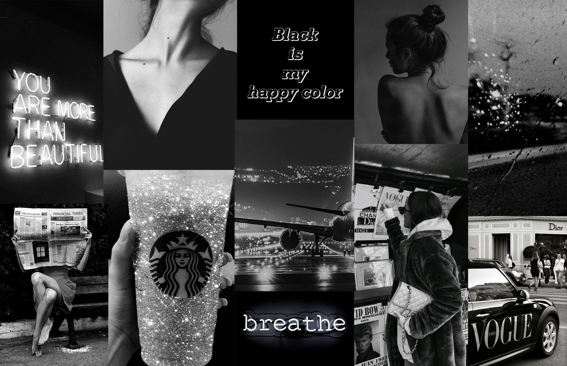 Aesthetic Collage Wallpaper Ideas for PC and Laptop, Black Wallpaper