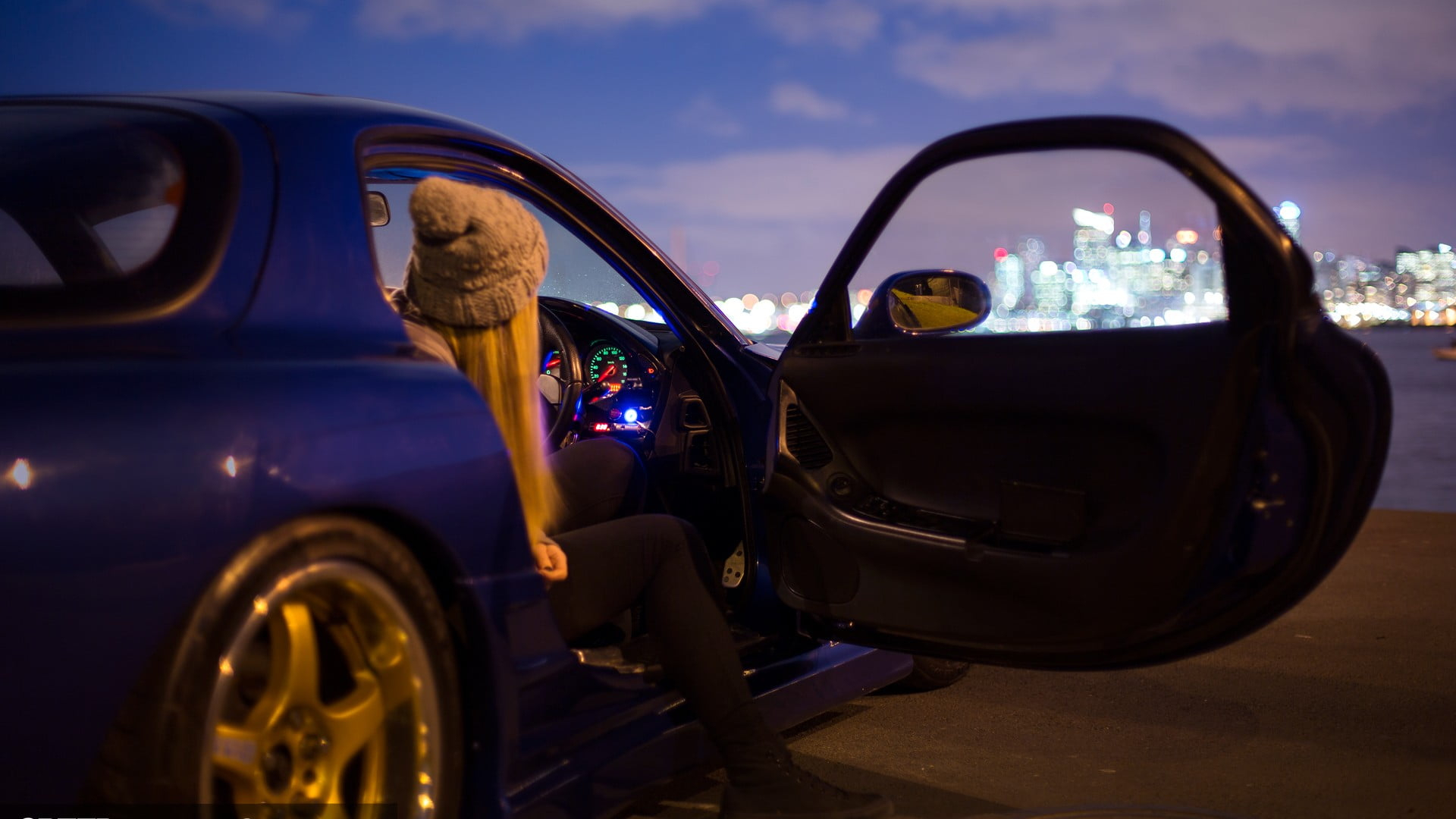 Wallpaper, Skye, street style, road, city, Speed Racer, JDM, Japanese cars, dark, Mazda RX 7, traveller, black, luxury, night, sports car, wheels, vehicle 1920x1080